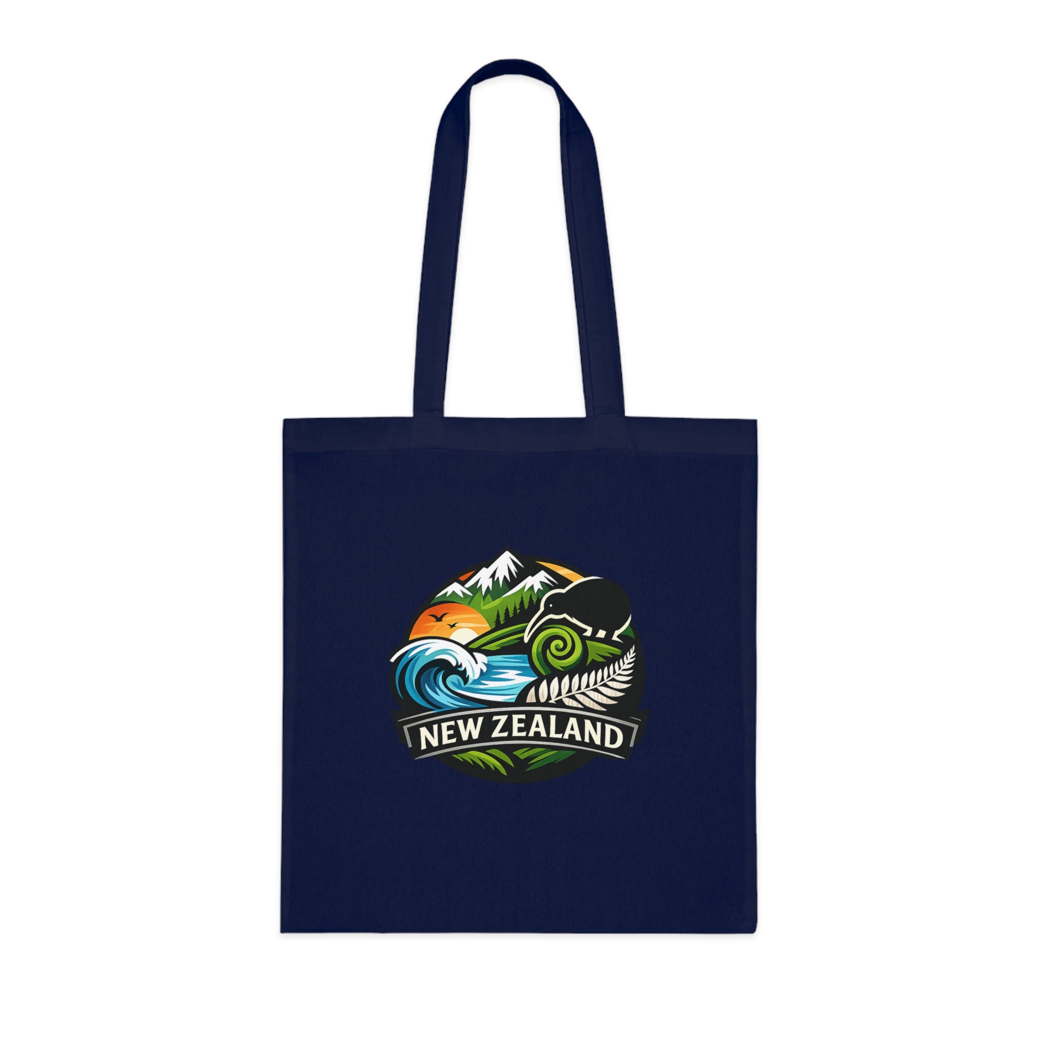 New Zealand Scenic Tote Bag — Kiwi, Fern & Mountain Cotton Shopper