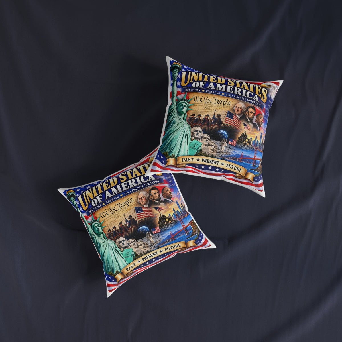 United States of America Patriotic Square Pillow — "We the People" Past Present Future