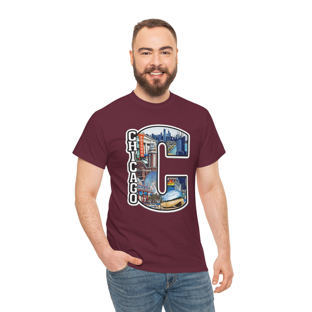 Chicago C Letter T-Shirt — City Skyline Graphic Cotton Tee