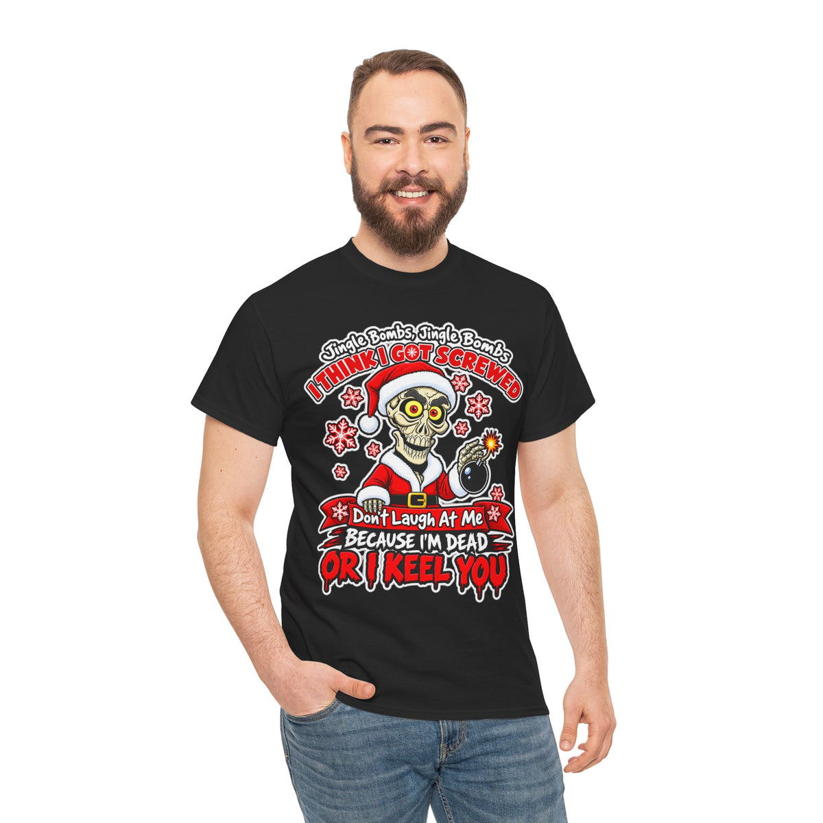 Santa Skull Christmas T-Shirt — "I Think I Got Screwed" Dark Holiday Tee