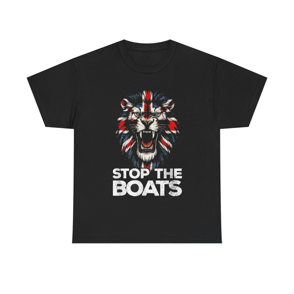 Stop The Boats Lion T‑Shirt — UK Flag Graphic Tee