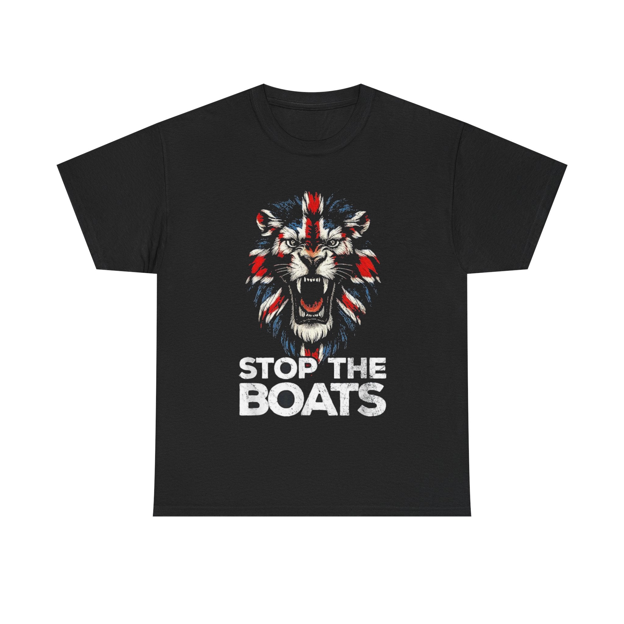 Stop The Boats Lion T‑Shirt — UK Flag Graphic Tee