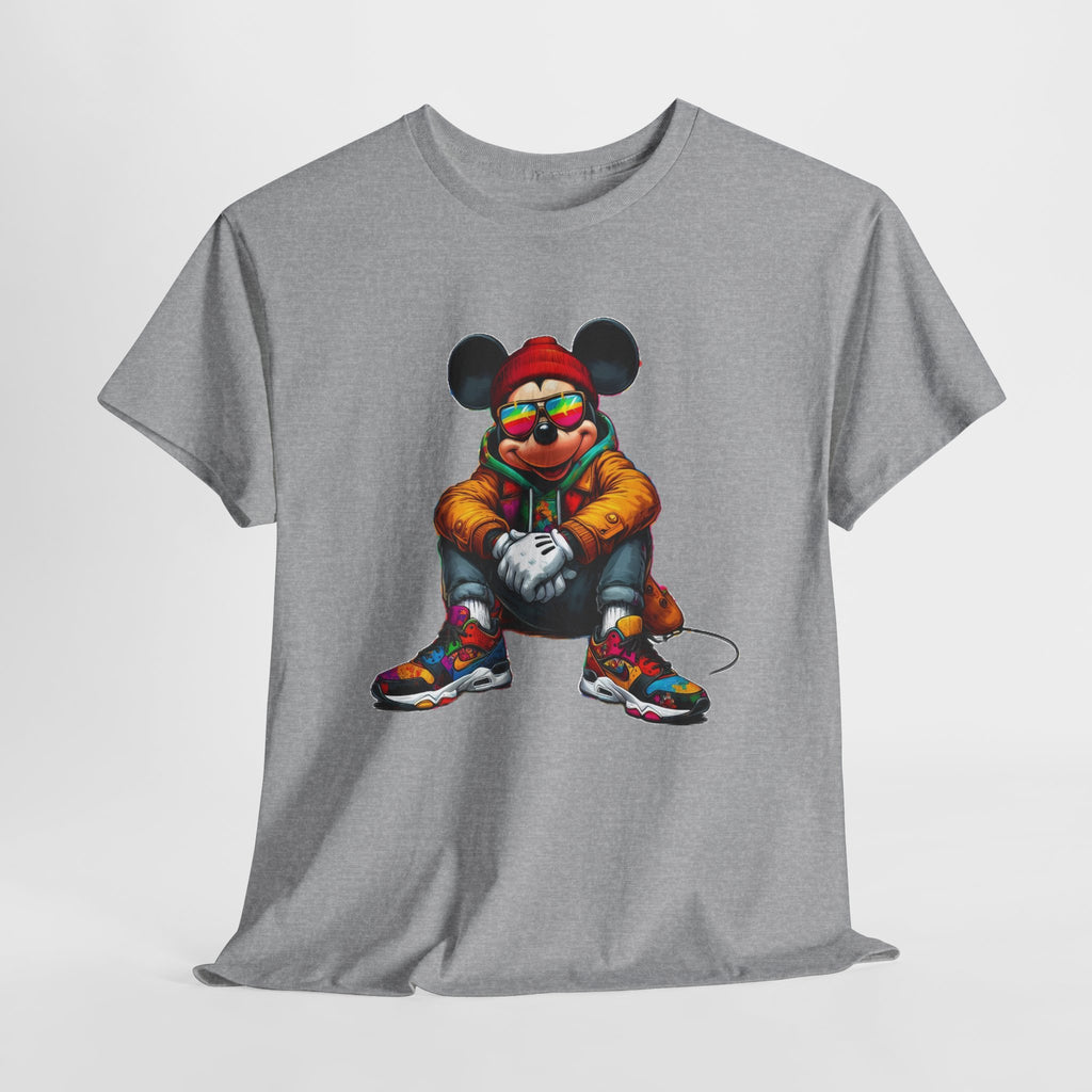 Mickey Mouse Streetwear Graphic Tee — Hip-Hop Mouse Character Sitting in Sneakers