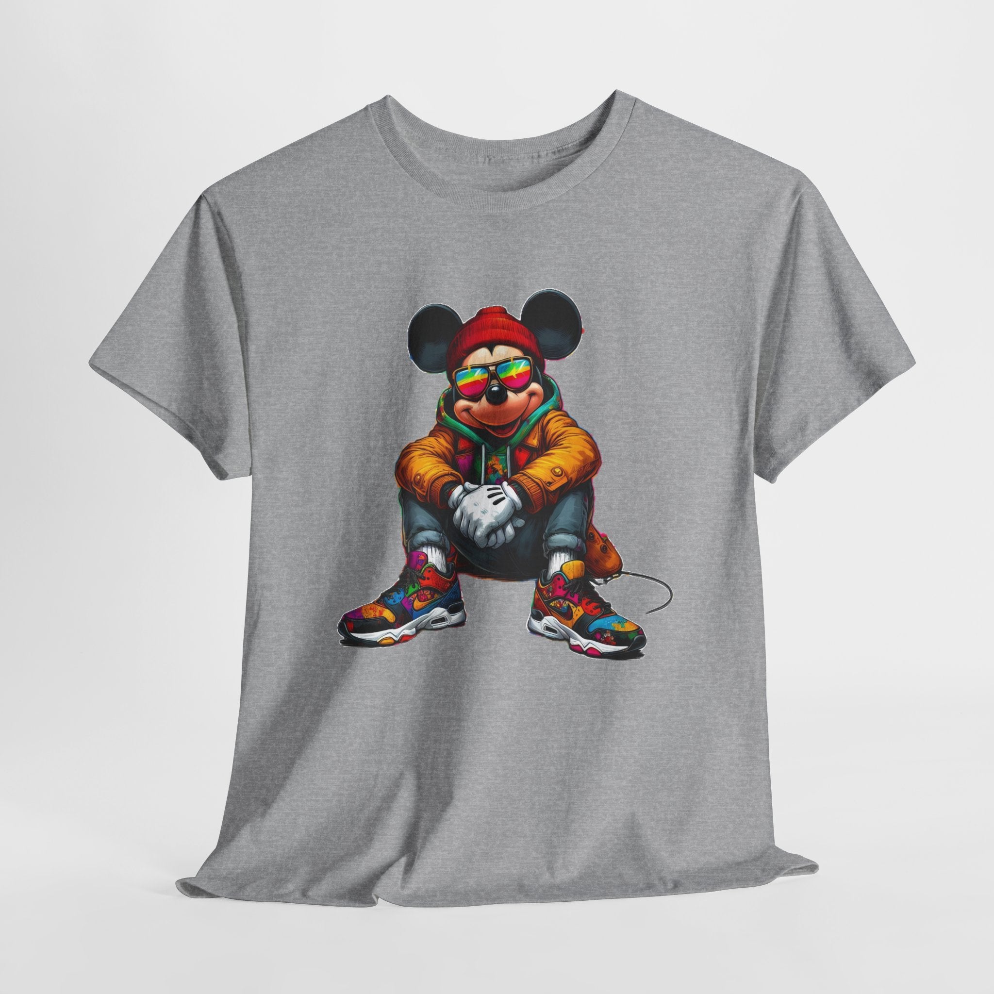 Mickey Mouse Streetwear Graphic Tee — Hip-Hop Mouse Character Sitting in Sneakers