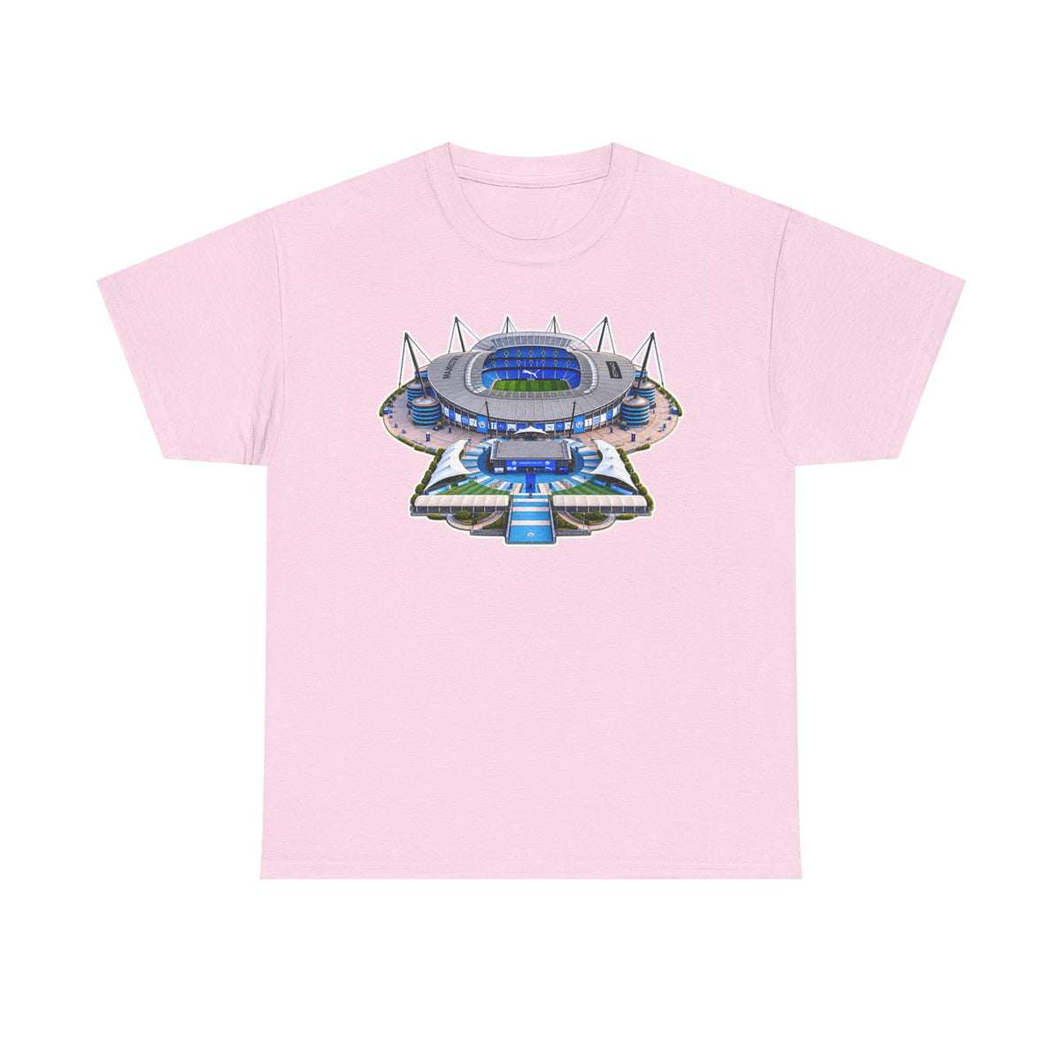 Manchester City Etihad Stadium Illustration T-Shirt — Retro Soccer Arena Graphic Tee