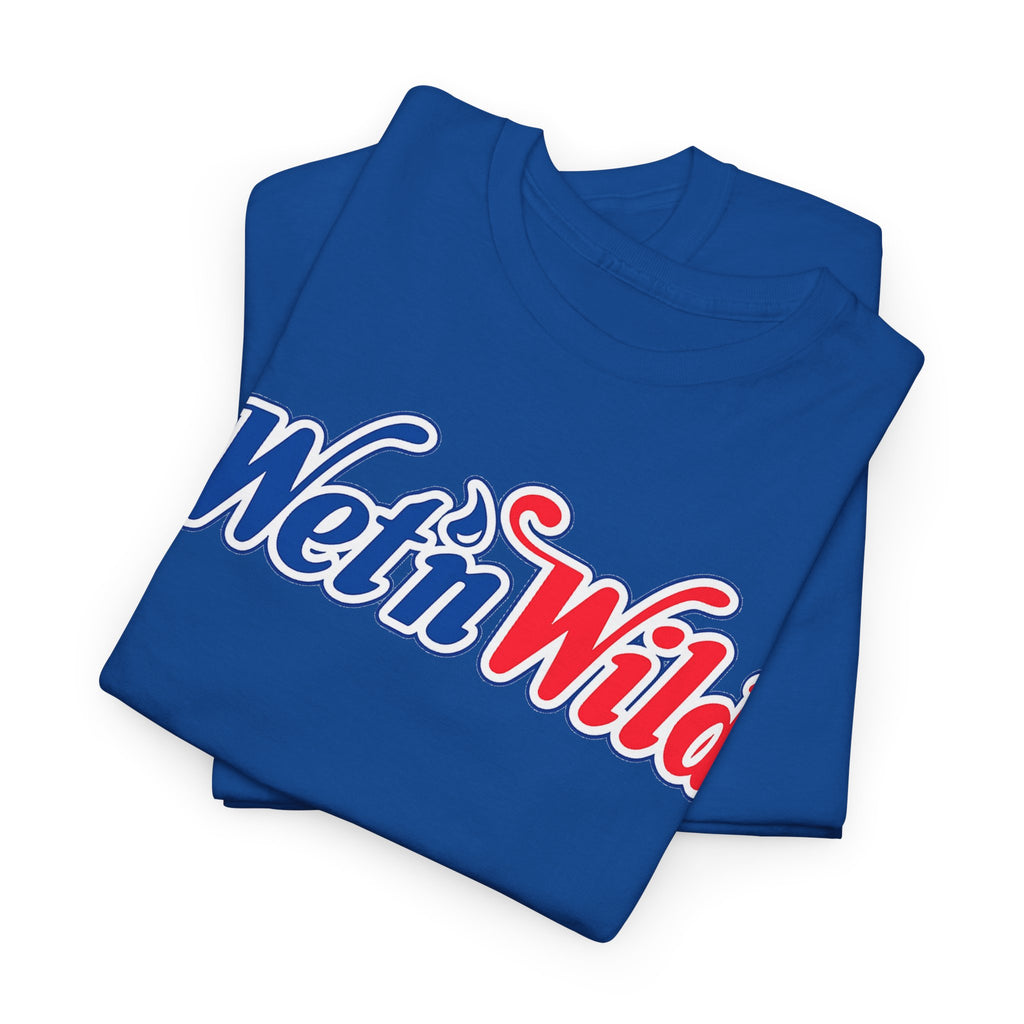 Wet 'n Wild Retro Script T-Shirt — Red & Blue Patriotic Graphic Tee