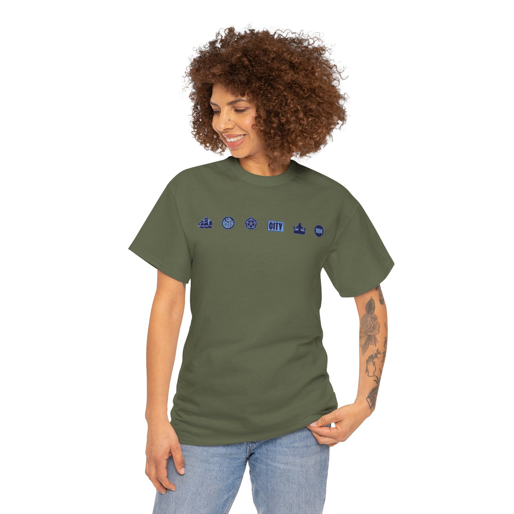 Manchester City Minimal City Icons Tee — Navy Skyline Icons Chest Print