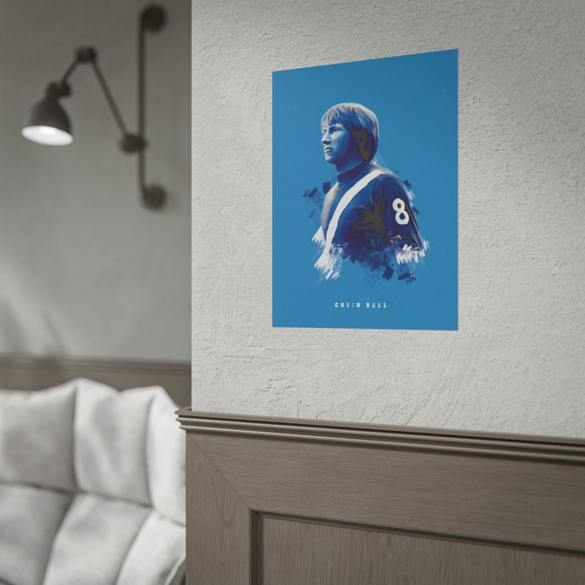 Colin Bell Manchester City Rolled Poster — Vintage Football Player 'Colin Bell' Blue Art Print