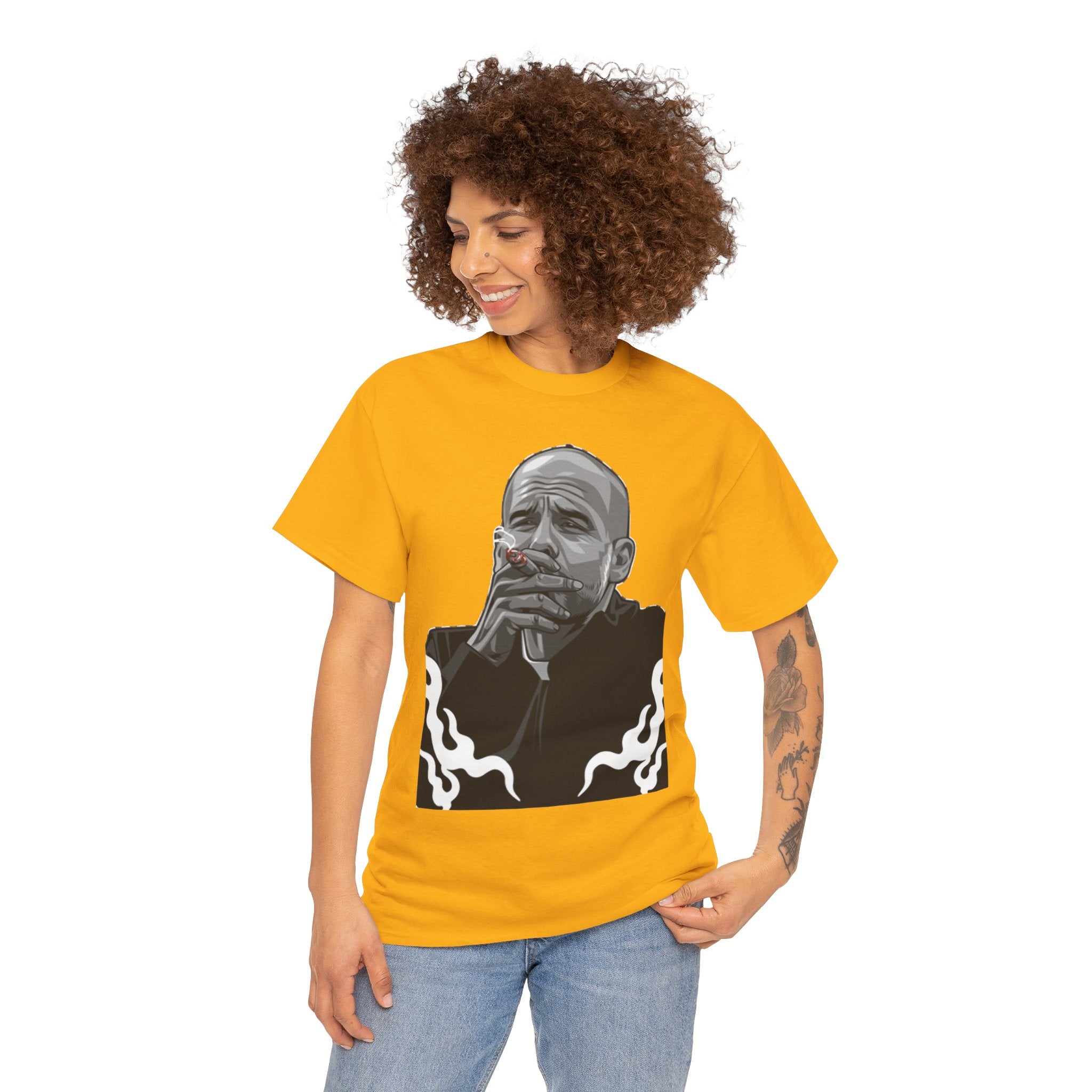 Pep Guardiola Smoking Portrait T‑Shirt — Moody Graphic Tee