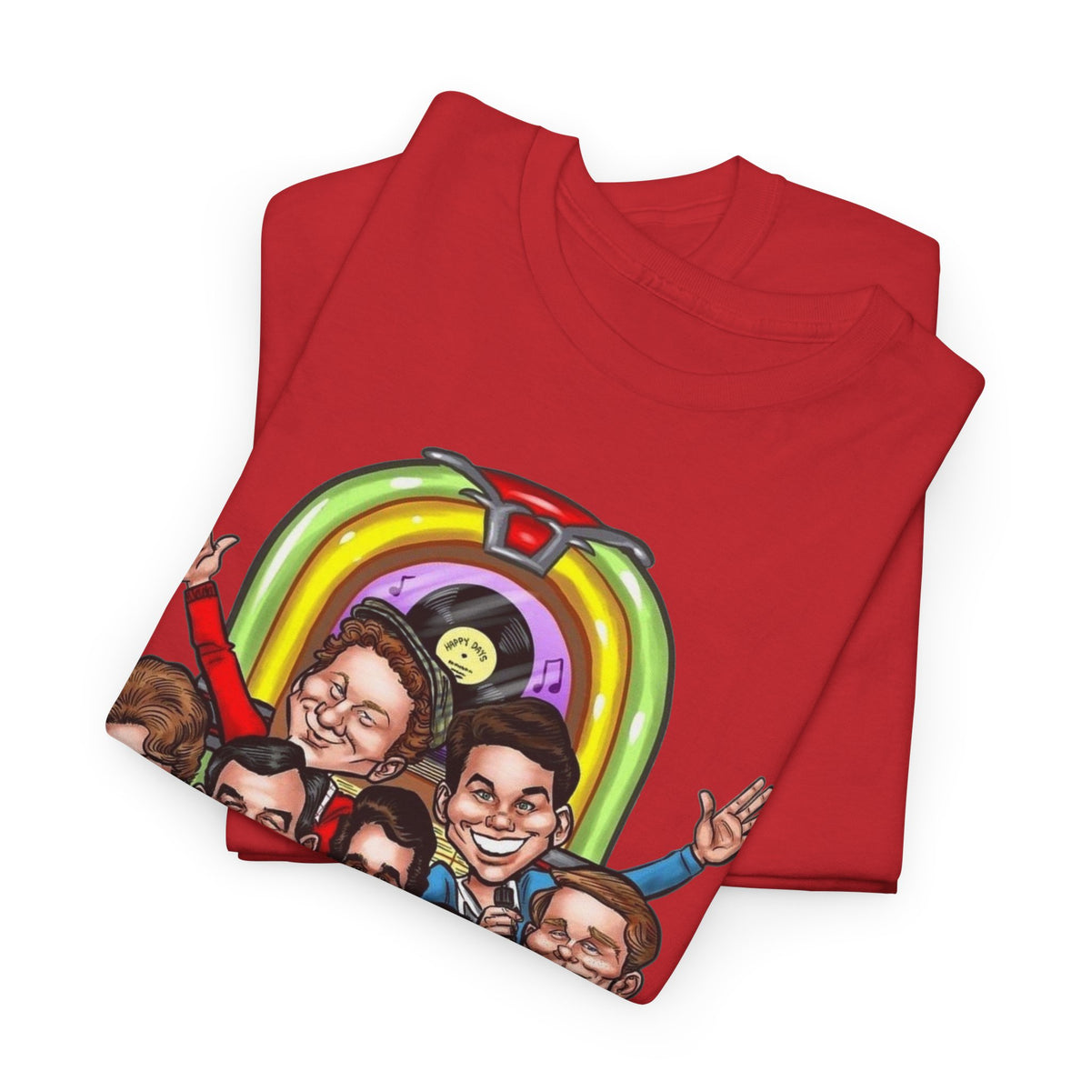 Happy Days Cast Caricature Tee — Retro 70s Sitcom Graphic T-Shirt