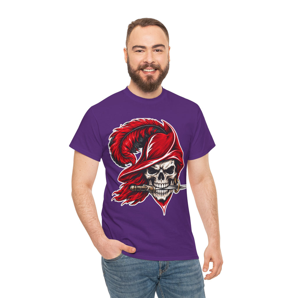 Skull Pirate Tee — Red Feathered Bandana Skull T‑Shirt