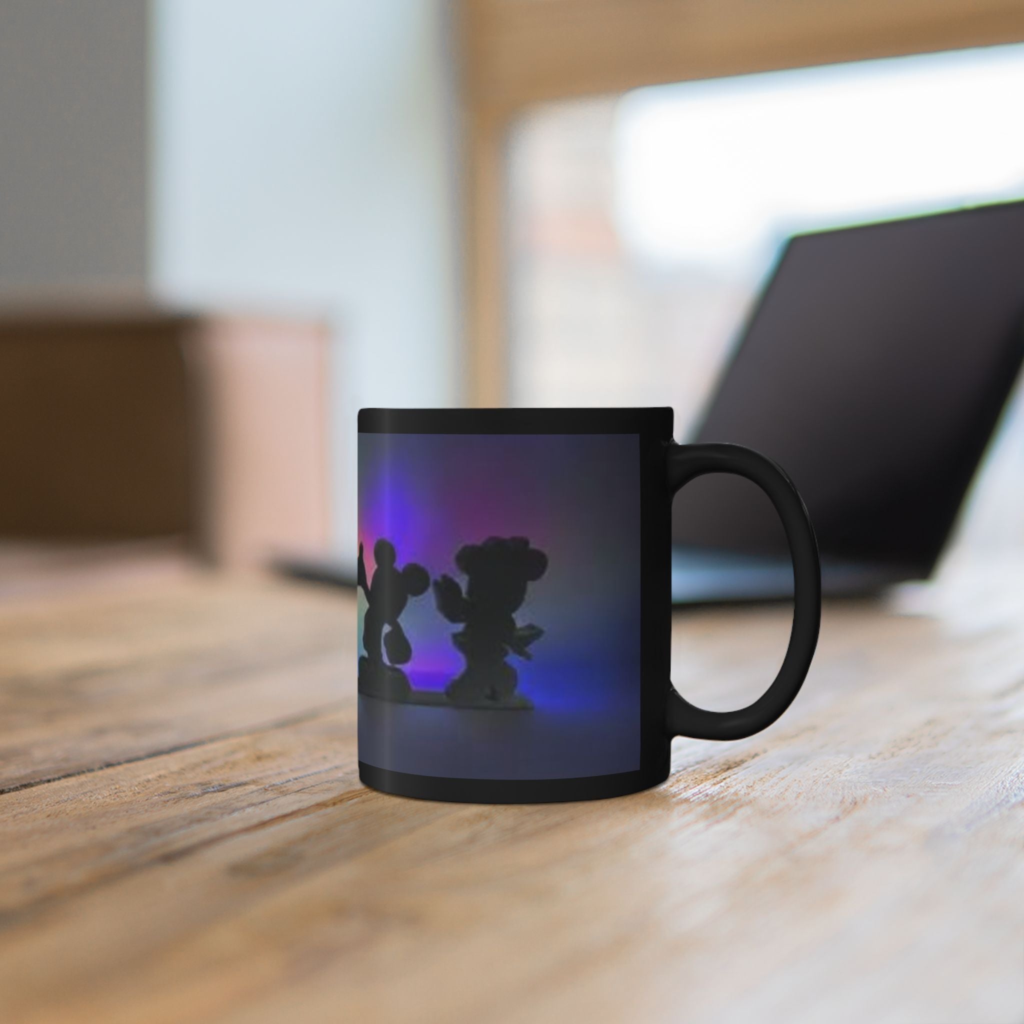 Silhouette Cartoon Characters Black Coffee Mug – Colorful Backlight Disney-Inspired 11oz/15oz
