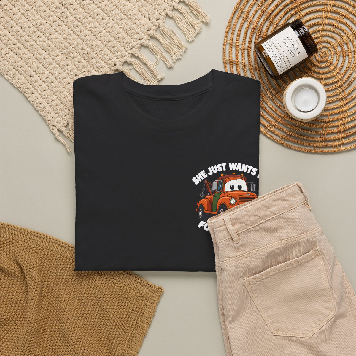 T-Shirt — "She Just Wants Me For My Body" Cute Tow Truck Graphic Tee