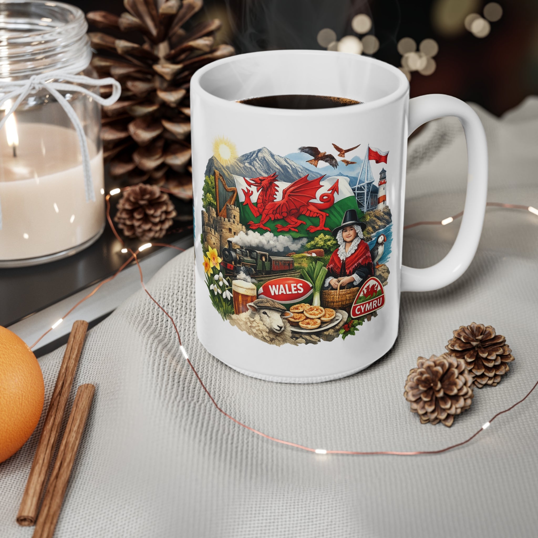 Wales Scenic Souvenir Mug – Welsh Dragon, Castles & Landscapes (11oz/15oz)