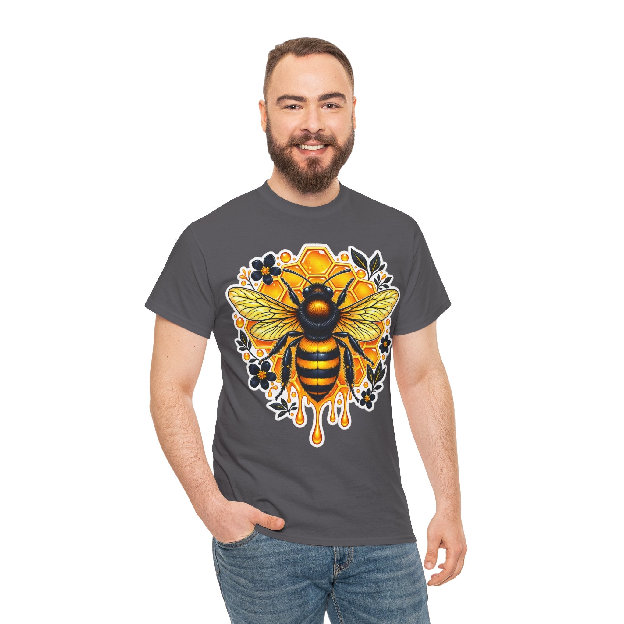 Manchester Bee Honeycomb T‑Shirt — Floral Dripping Honey Graphic Tee
