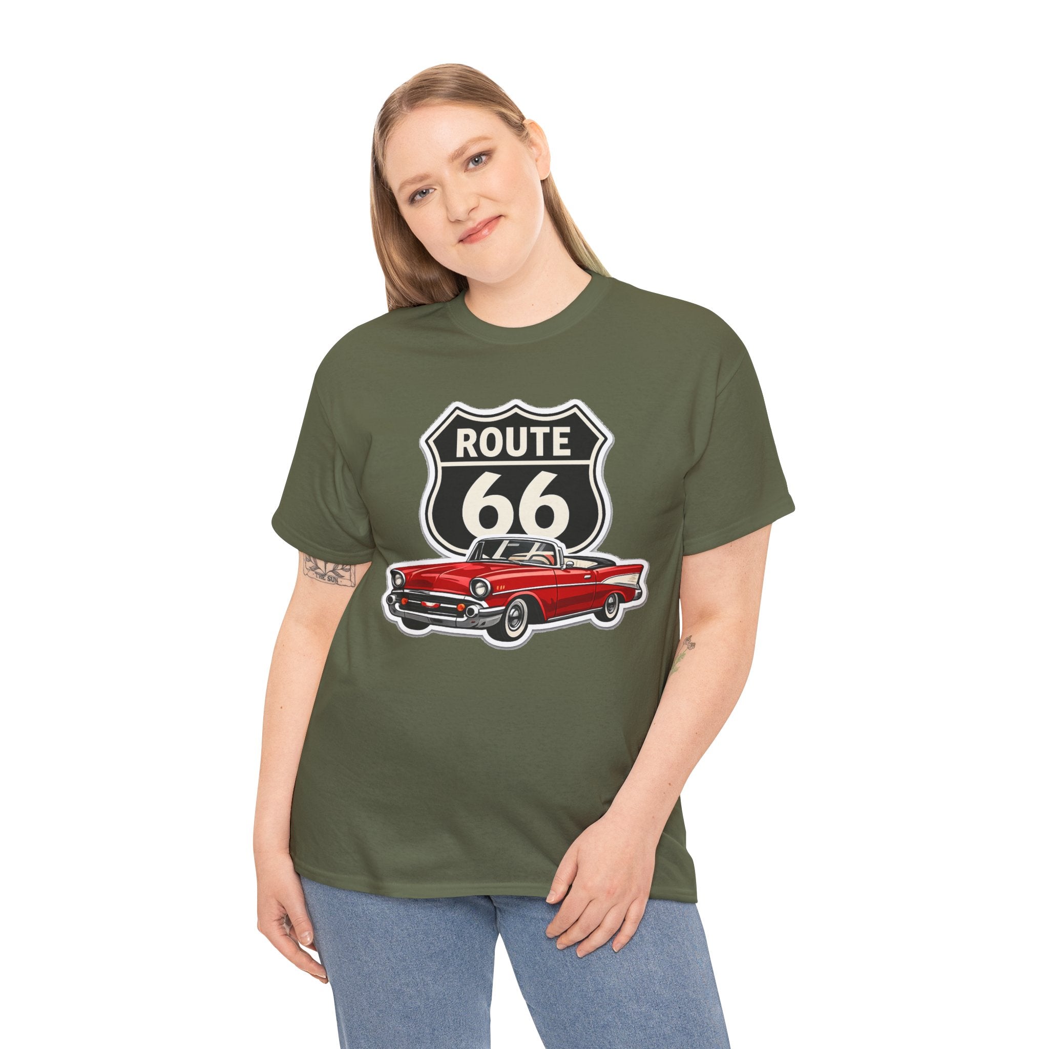 Route 66 Classic Car T‑Shirt — Retro Red Convertible Road Trip Tee