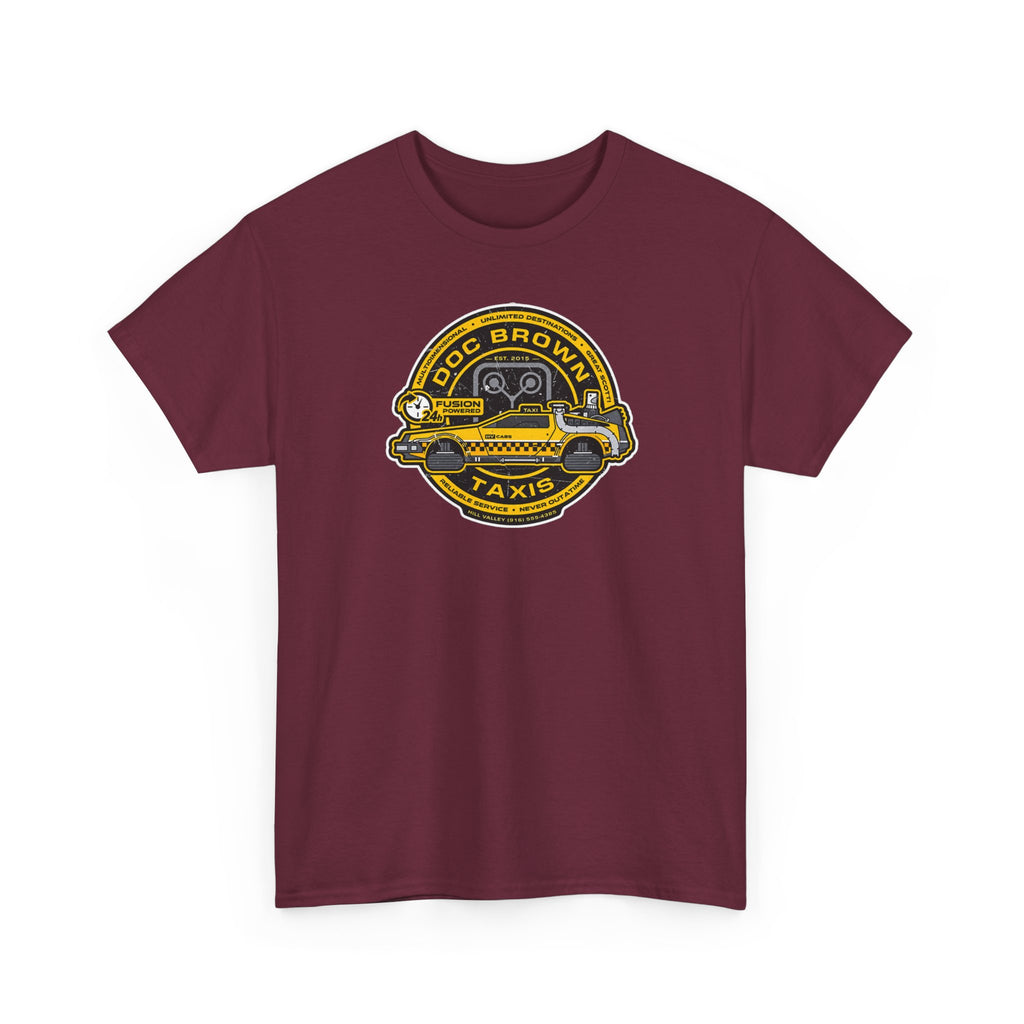 Vintage Taxi Badge T-Shirt — 'Doc Brown Taxis' Retro Cab Logo Tee