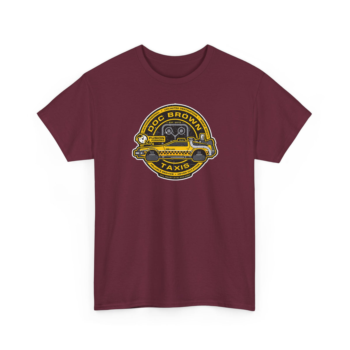 Vintage Taxi Badge T-Shirt — 'Doc Brown Taxis' Retro Cab Logo Tee