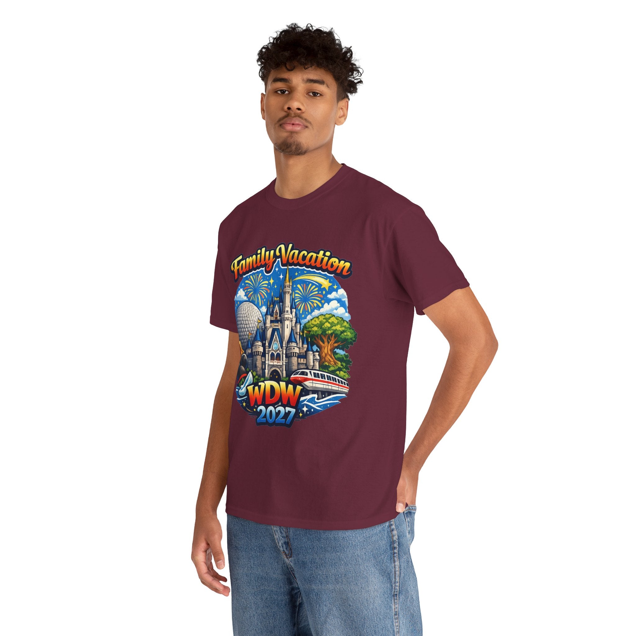 Family Vacation WDW 2027 T-Shirt – Disney Park Castle & Fireworks Vacation Tee