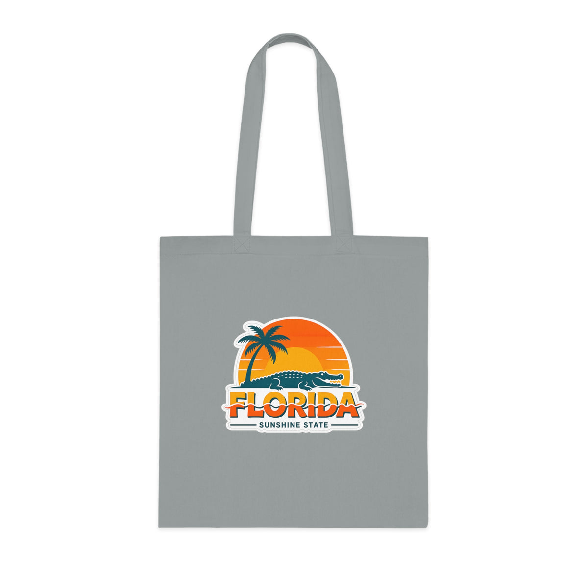 Florida Sunshine State Palm Tree Tote Bag — Retro Beach Sunset Cotton Tote