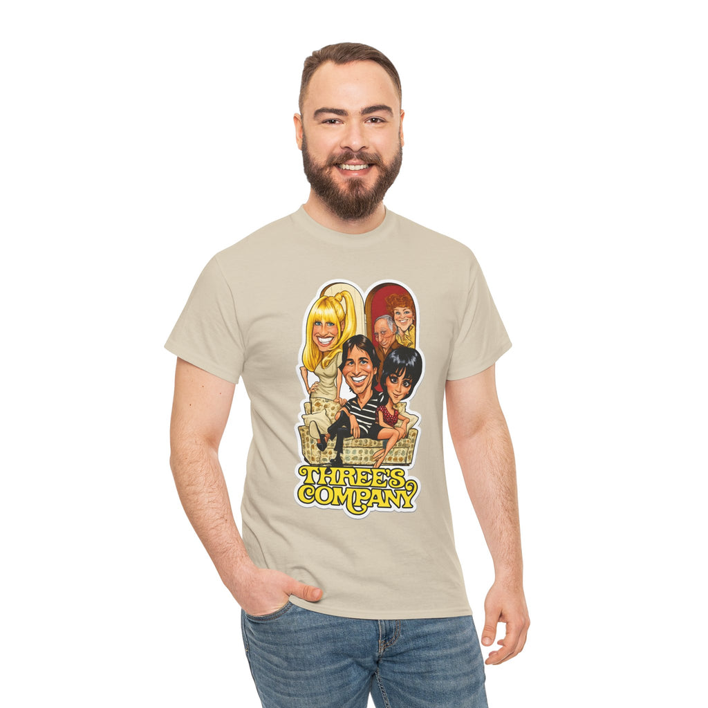 Three's Company Retro TV Tee — Vintage Sitcom Caricature T-Shirt