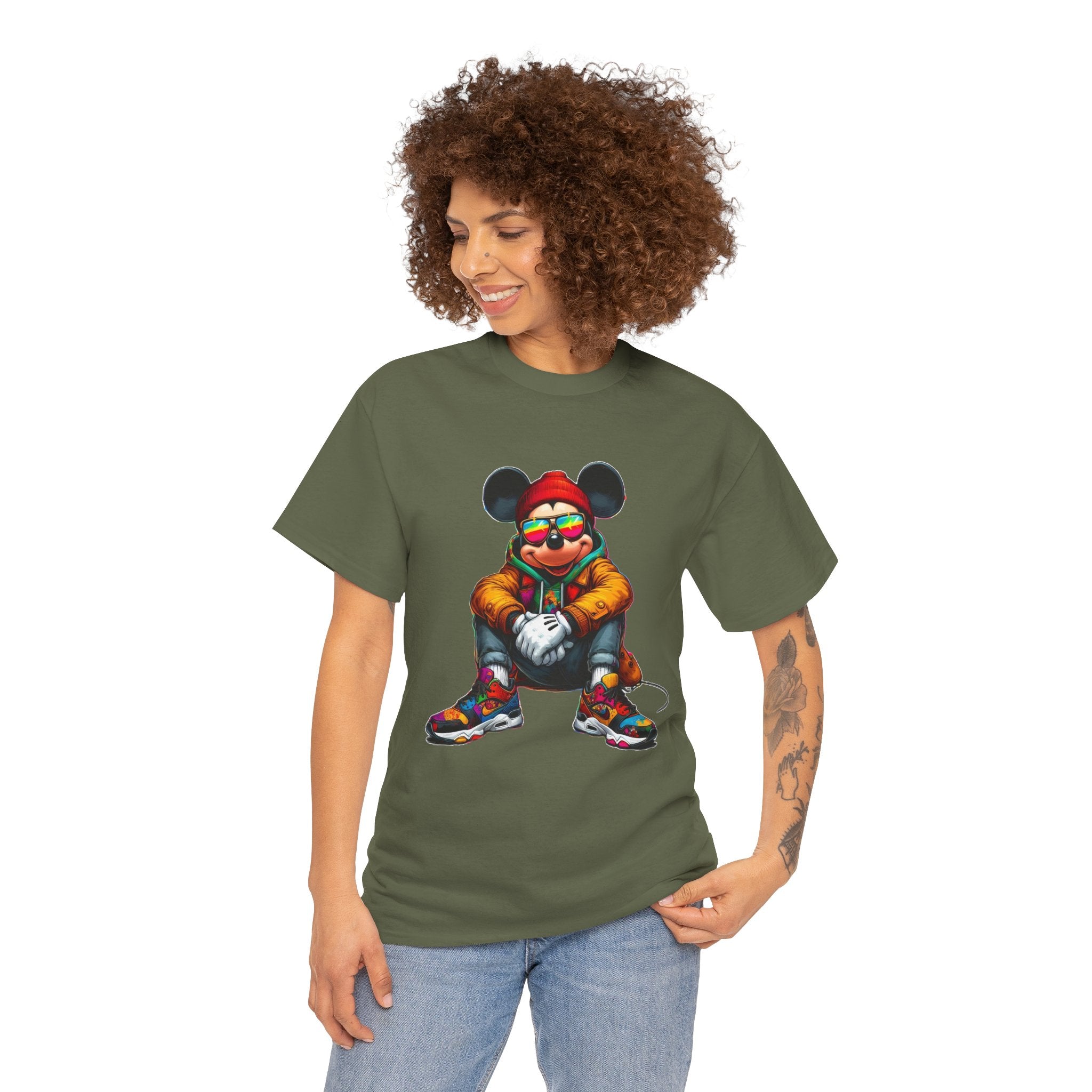 Mickey Mouse Streetwear Graphic Tee — Hip-Hop Mouse Character Sitting in Sneakers