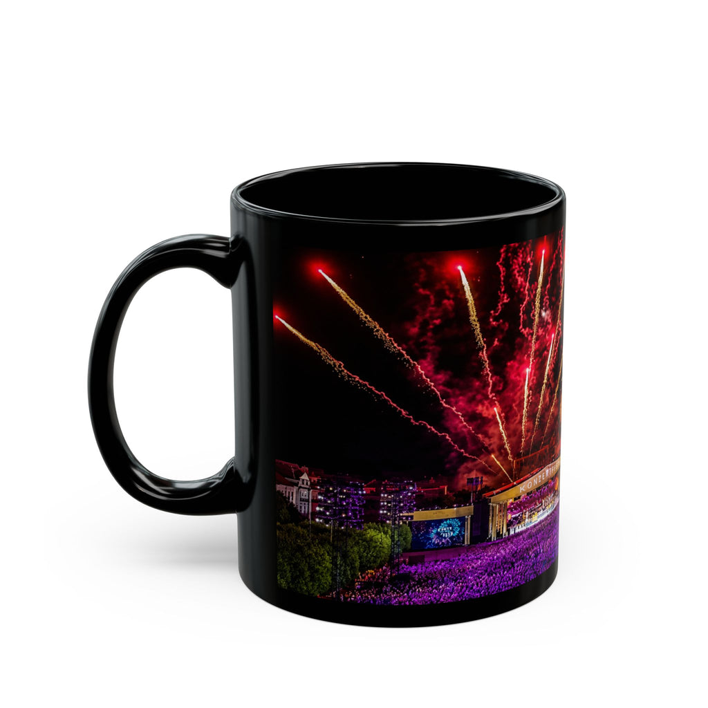 Andre Rieu Fireworks Night Skyline Black Coffee Mug — Colorful Cityscape 11oz/15oz