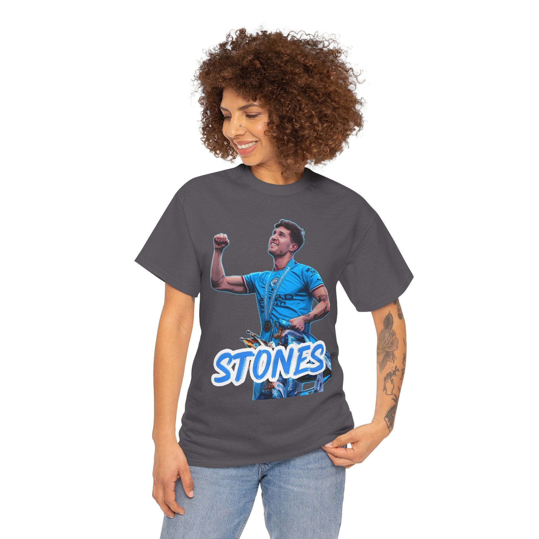 John Stones Manchester City Soccer Fan Tee — Blue Player Graphic T-Shirt