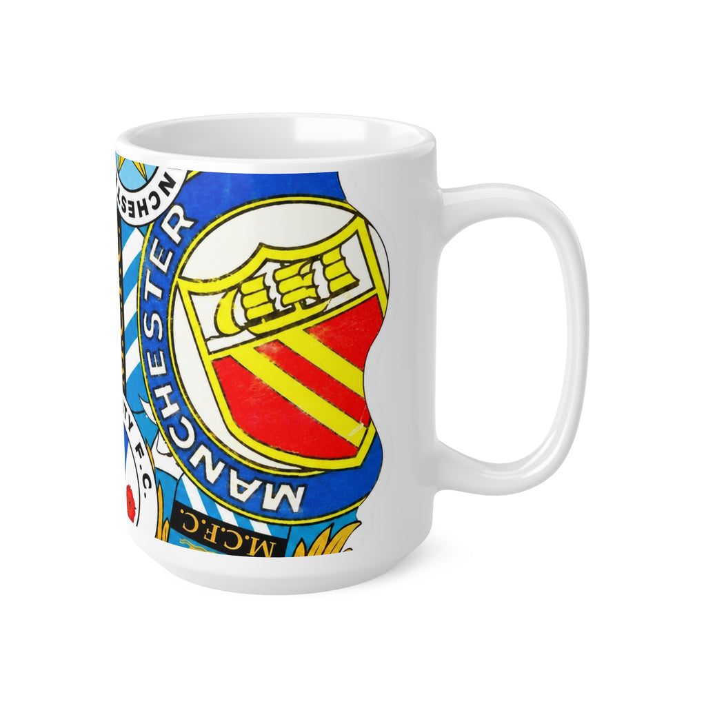 Manchester City Crest Collage Mug — Ceramic Coffee Cup (11oz & 15oz)