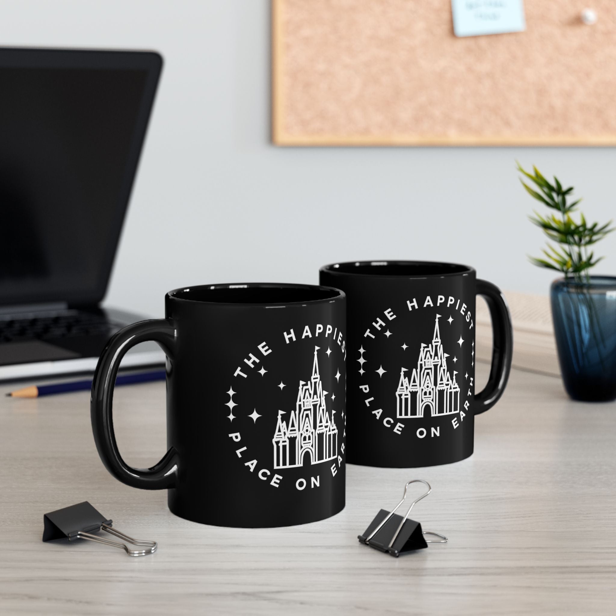 Black Castle Mug — "The Happiest Place on Earth" Ceramic Coffee Cup (11oz/15oz)