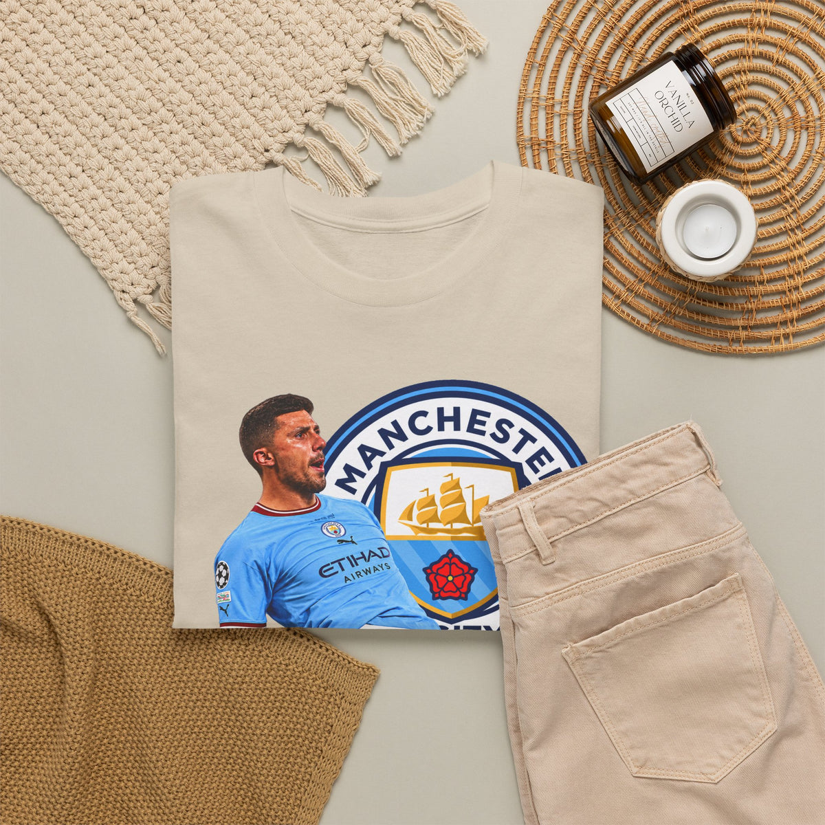 Rodri Manchester City Legend Cotton T-Shirt – Celebratory Slide Graphic Tee