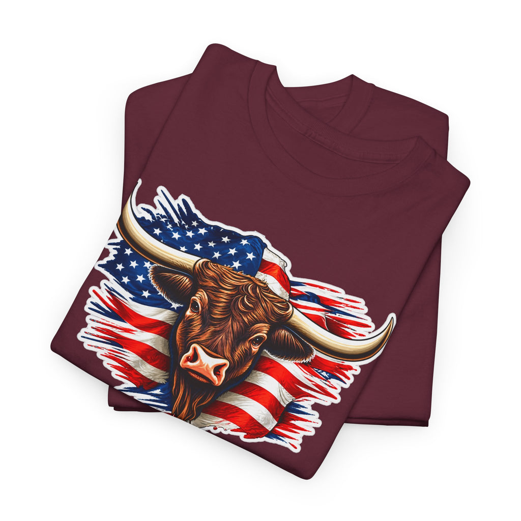 American Flag Bull Graphic Tee — Patriotic Cowboy Western T-Shirt
