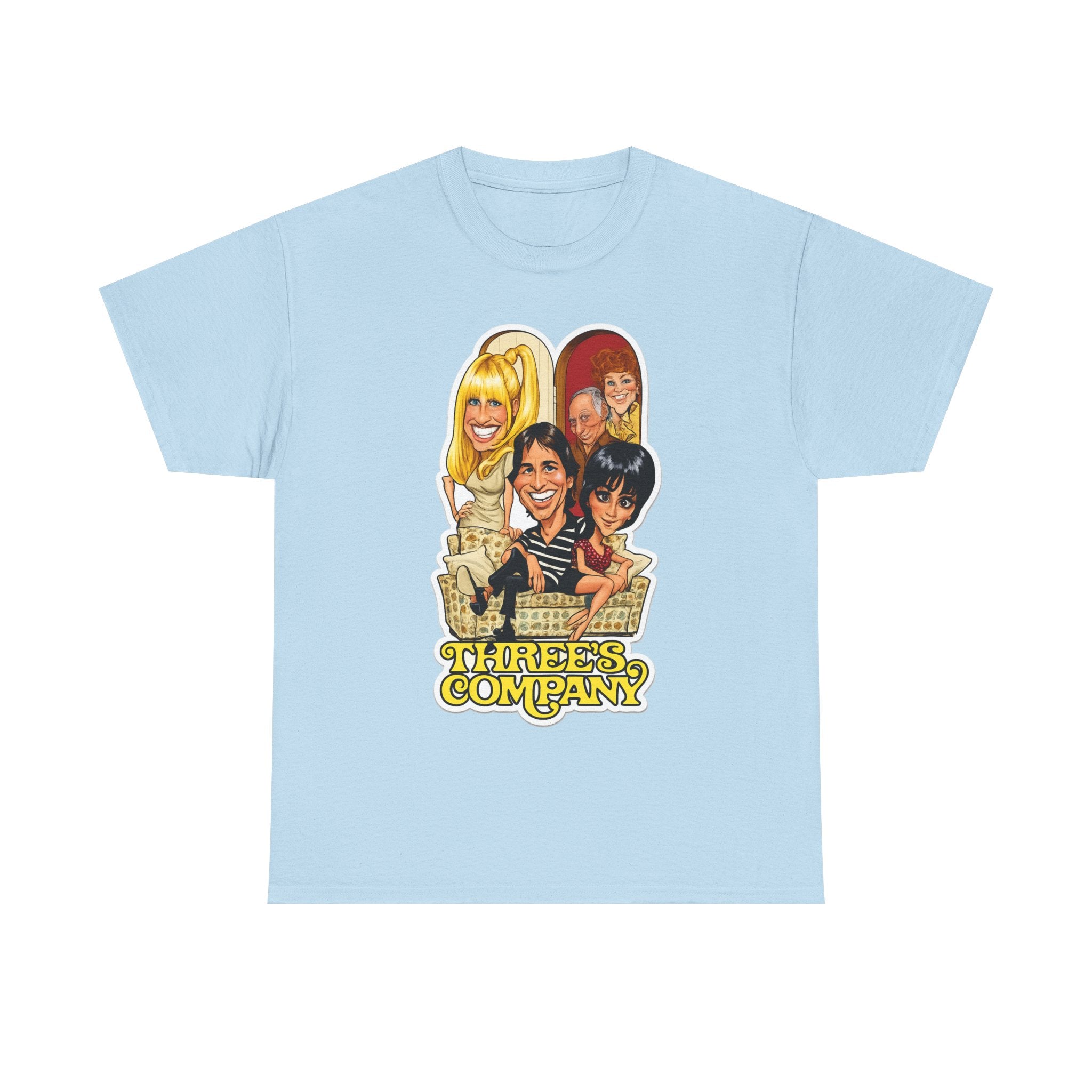 Three's Company Retro TV Tee — Vintage Sitcom Caricature T-Shirt