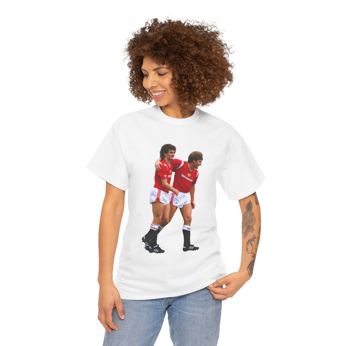 Hughes and Whiteside Manchester United Legend Teammates Graphic Cotton T-Shirt / Tee