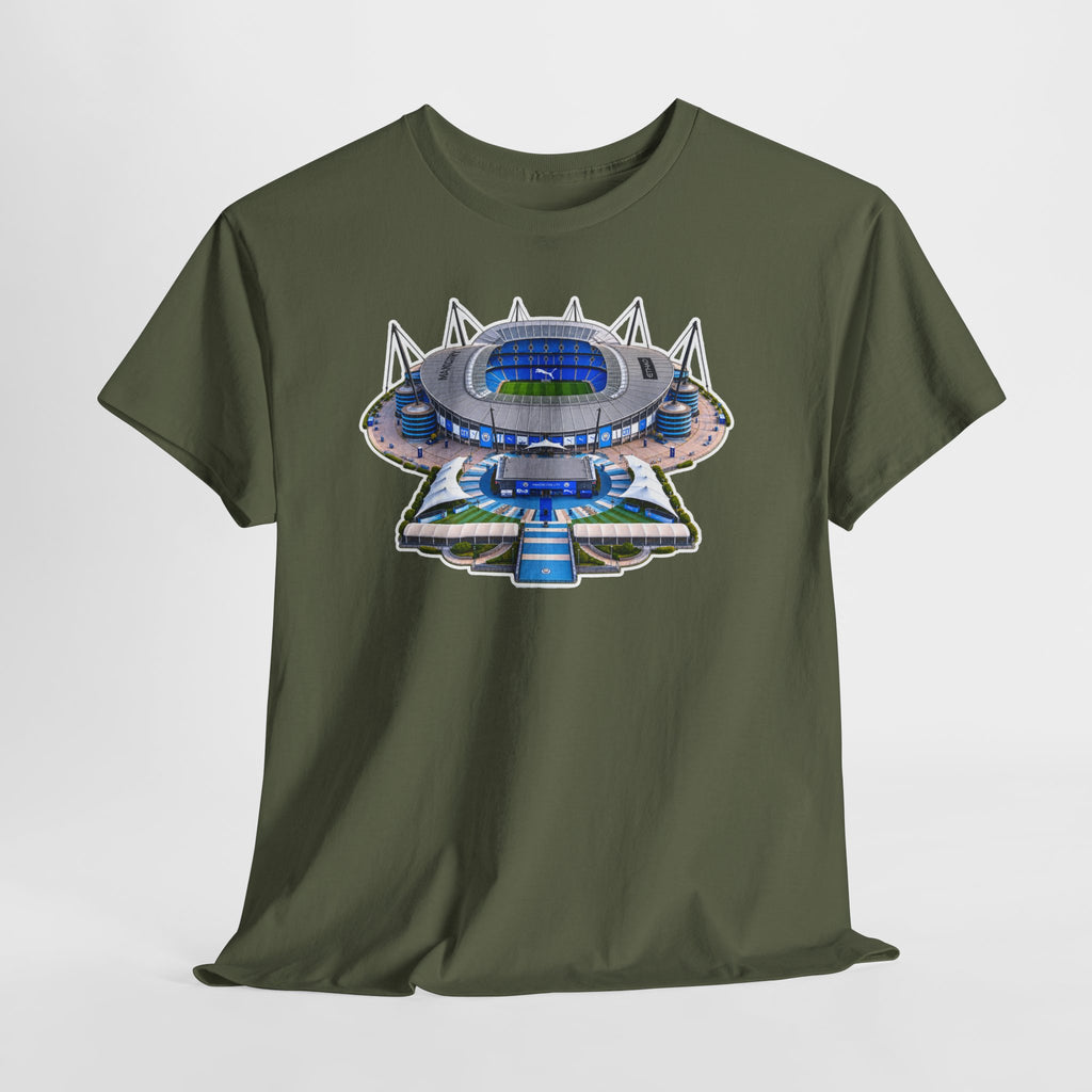 Manchester City Etihad Stadium Illustration T-Shirt — Retro Soccer Arena Graphic Tee