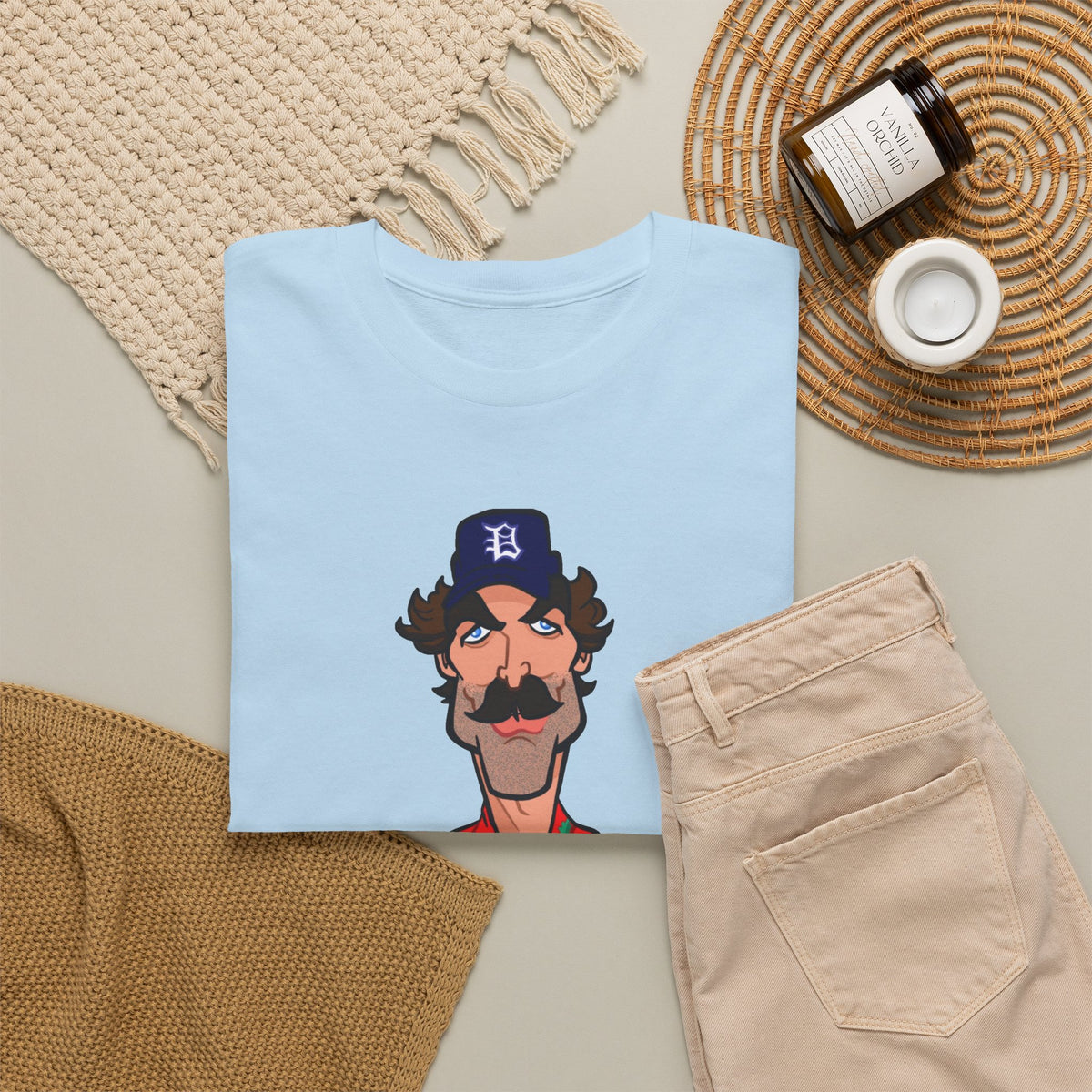 Magnum PI Retro Caricature T-Shirt — Retro Mustache Hat Portrait Tee