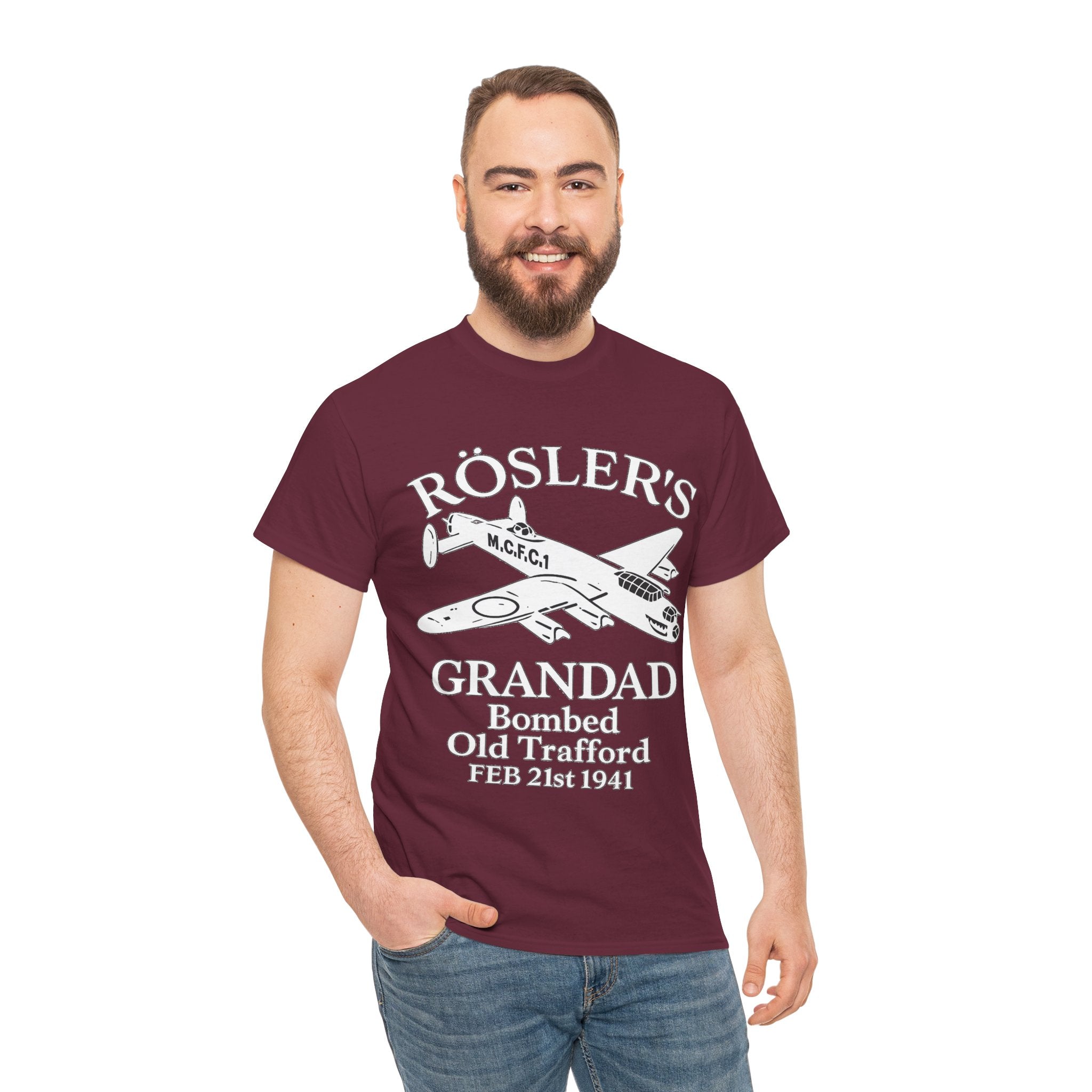 Rösler's Grandad Bombed Old Trafford Tee — WWII Tribute Military Plane Shirt (Feb 21, 1941)