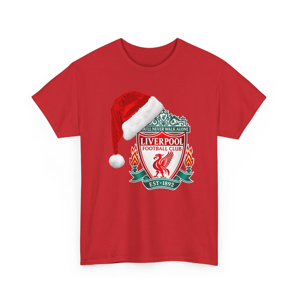 Liverpool FC Crest T‑Shirt with Santa Hat — Christmas Football Fan Tee