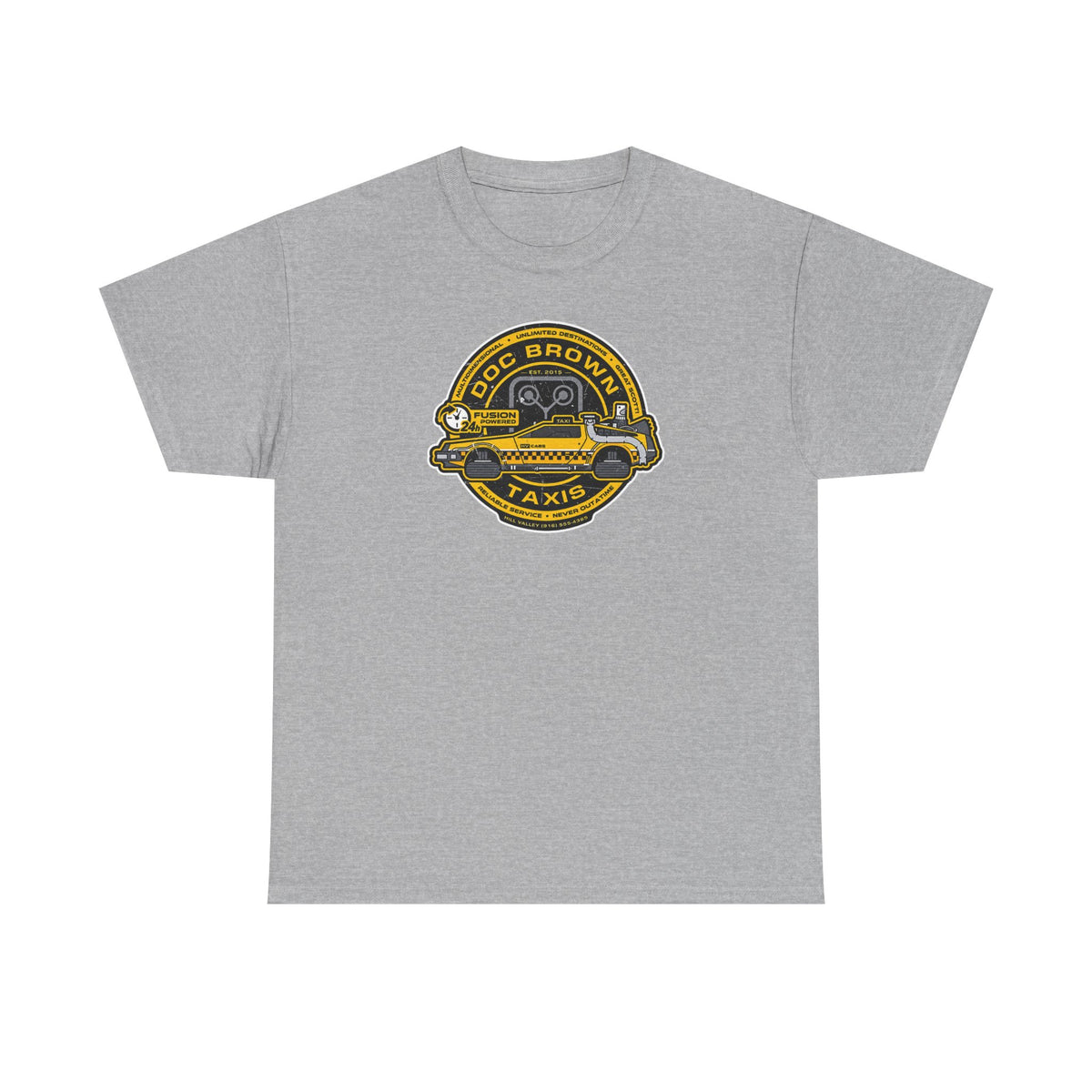 Vintage Taxi Badge T-Shirt — 'Doc Brown Taxis' Retro Cab Logo Tee