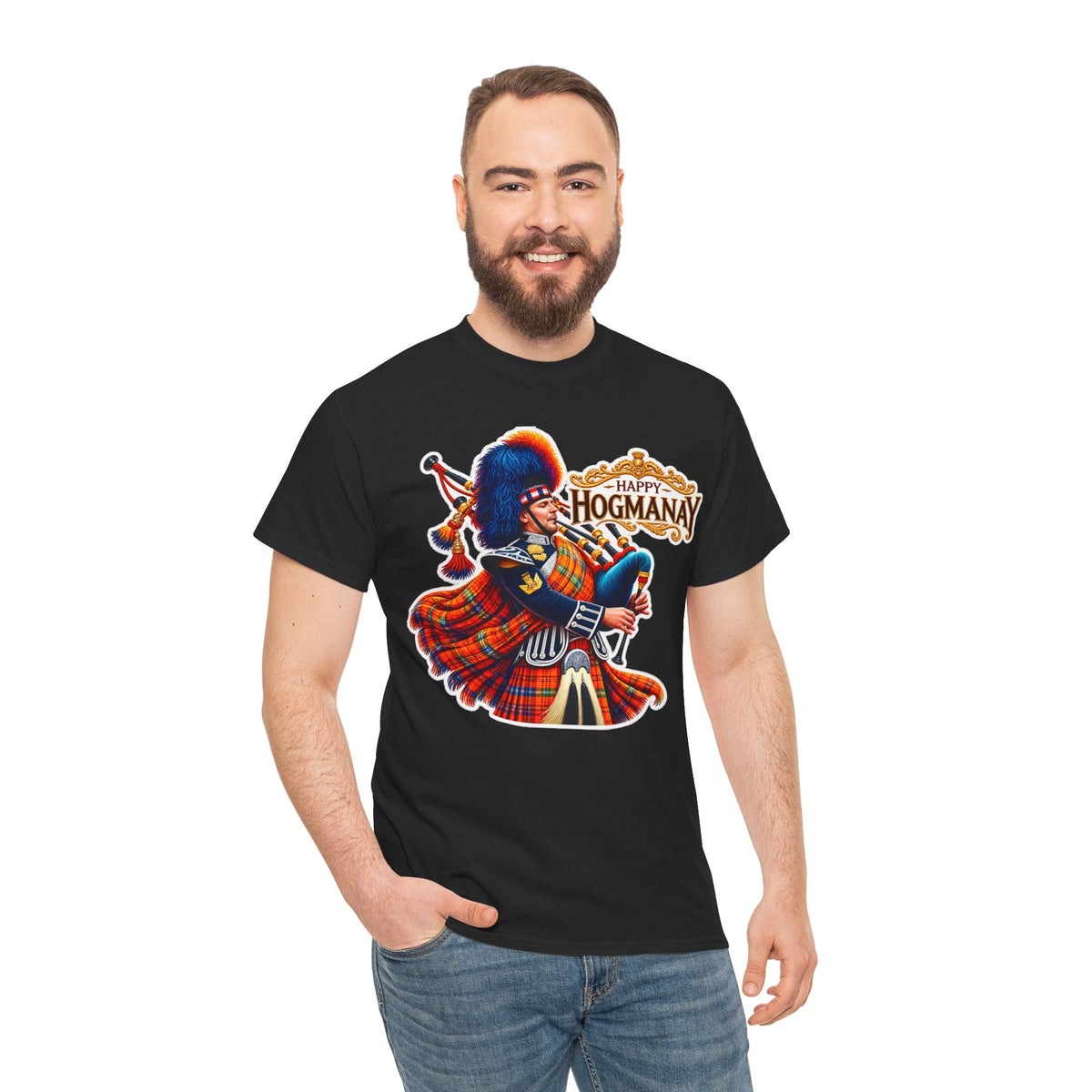 Hogmanay Bagpiper T‑Shirt — Happy Hogmanay Scottish New Year Tee