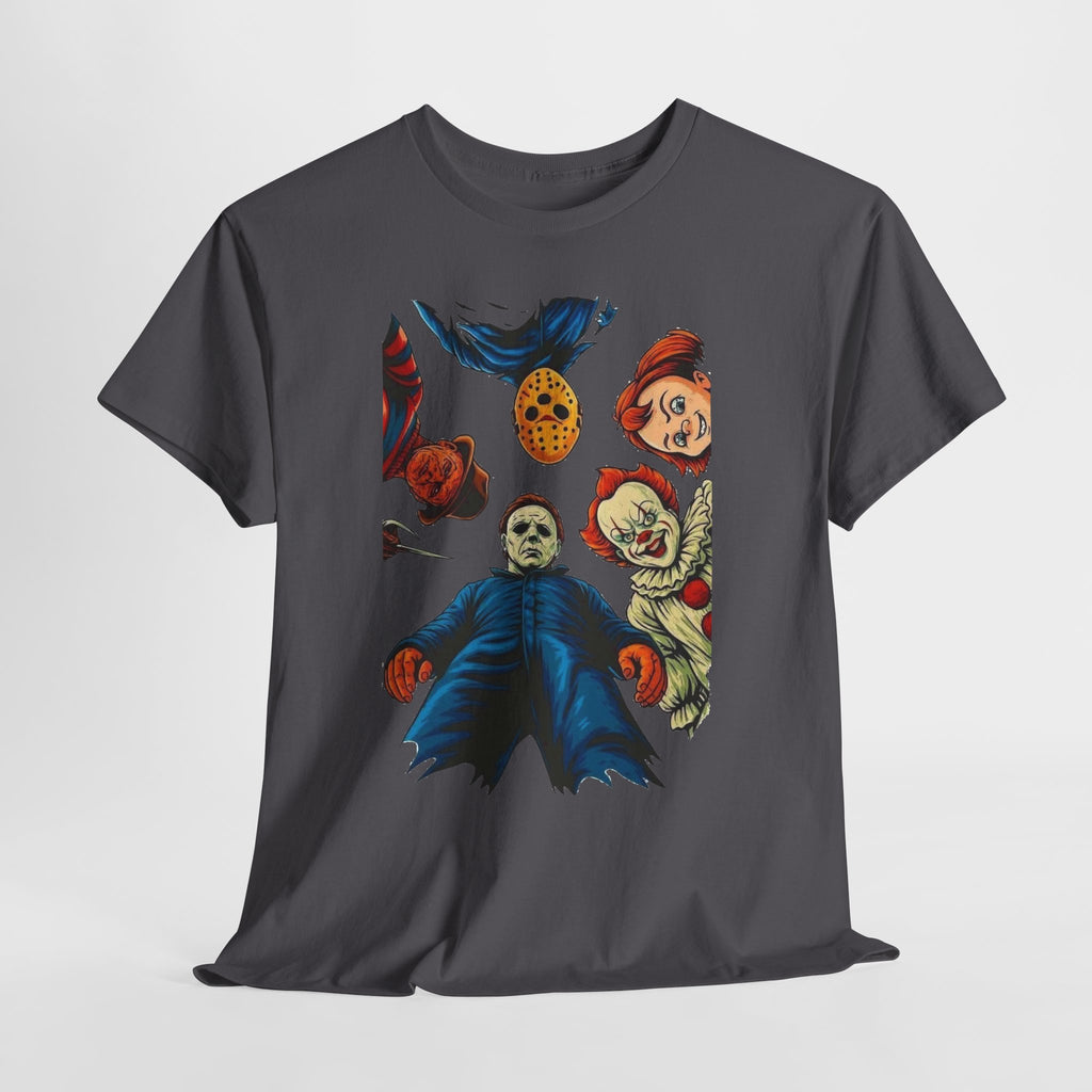 Horror Movie Icons Graphic Tee — Michael Myers, Jason & Classic Clowns Halloween T-Shirt