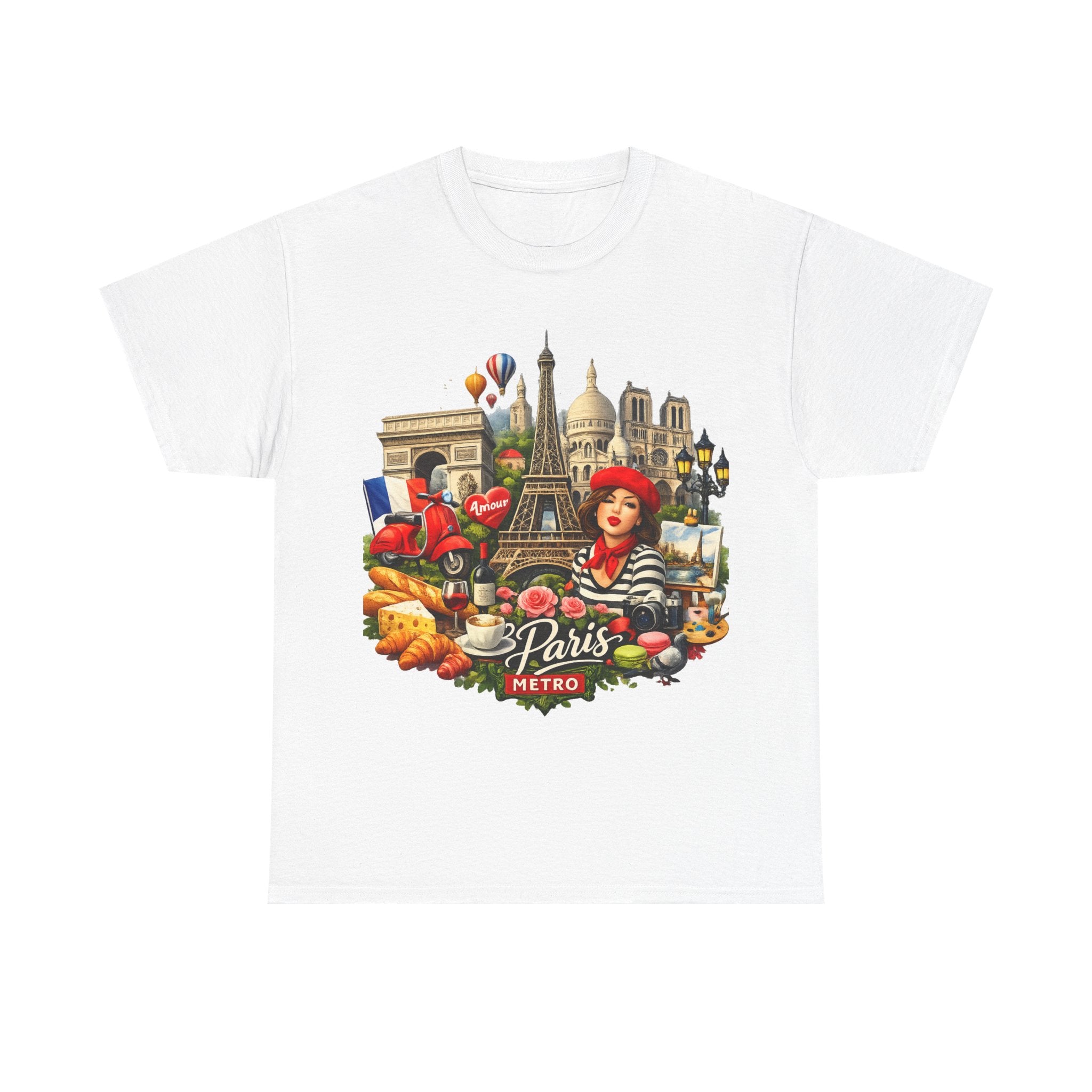 Paris Montage Tee — Eiffel Tower, Croissant & Metro Vintage Travel T‑Shirt