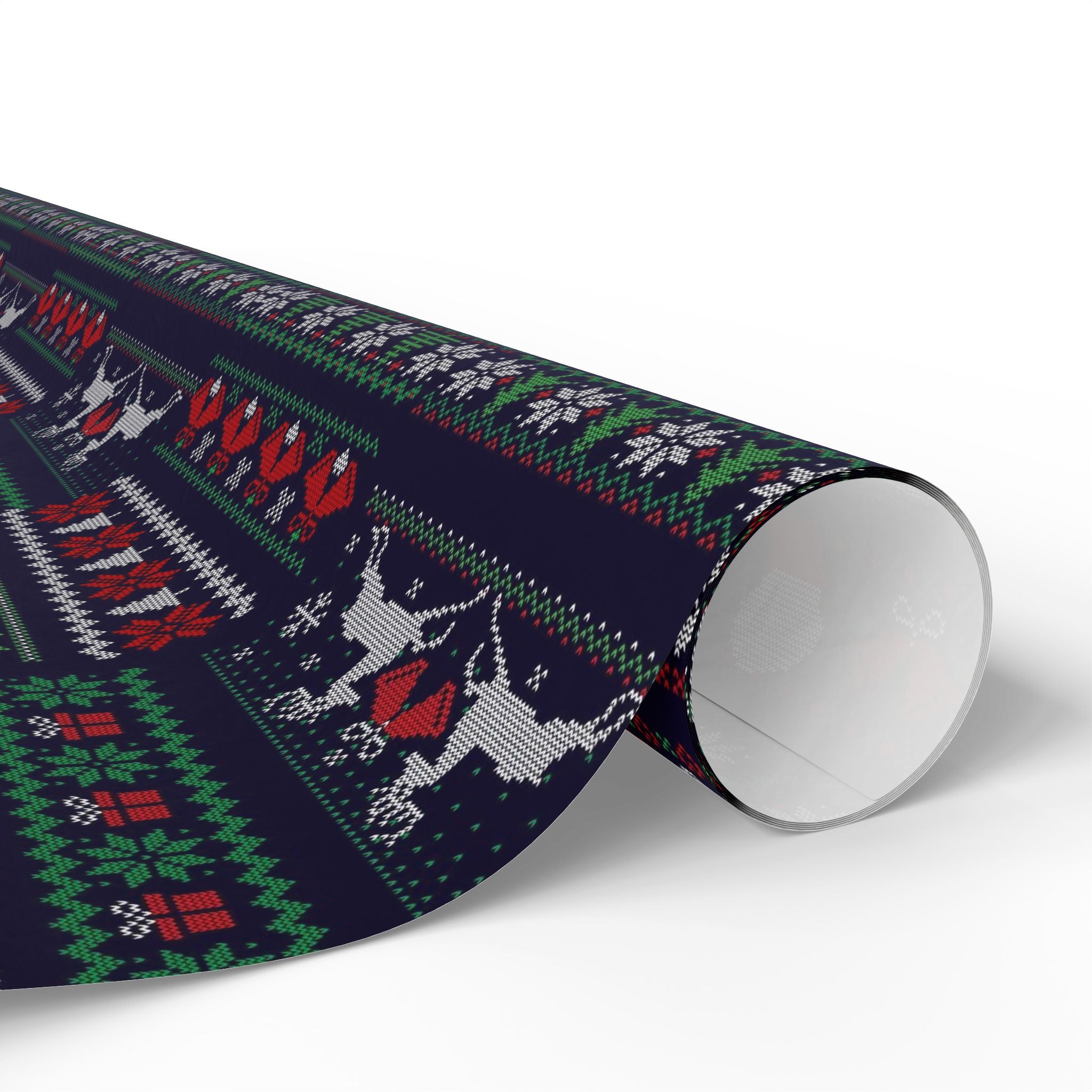 Wrapping Paper - Dark Holiday Fair Isle Reindeer & Snowflake Gift Wrap