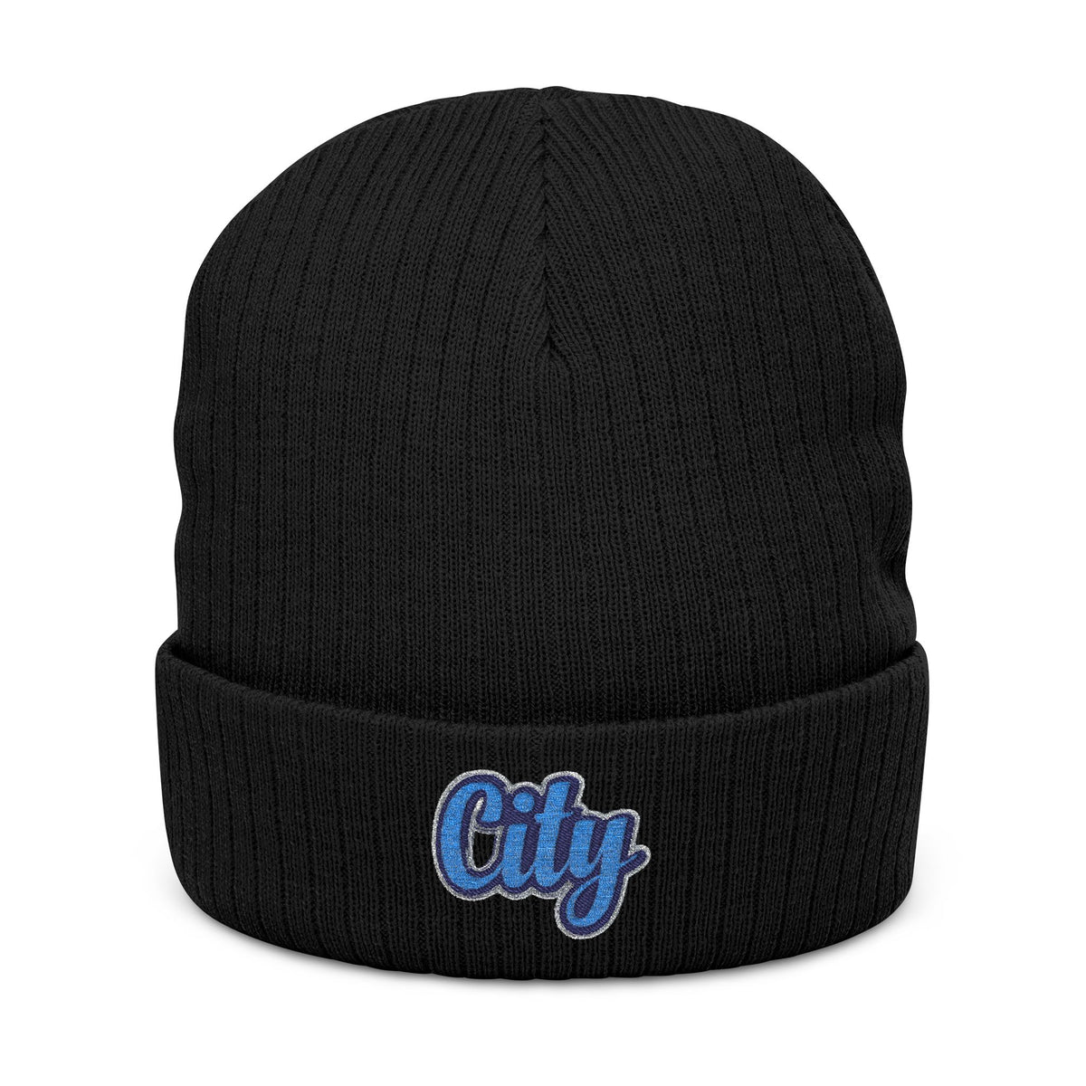 Embroidered 'City' Ribbed Knit Beanie – Cozy Urban Winter Hat