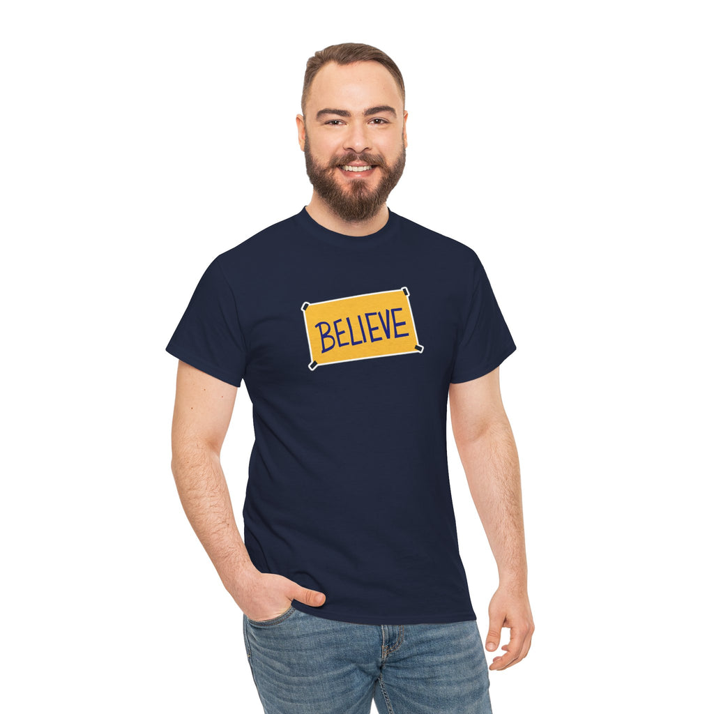 Ted Lasso Inspired Believe Graphic Tee — Inspirational Yellow Patch T-Shirt