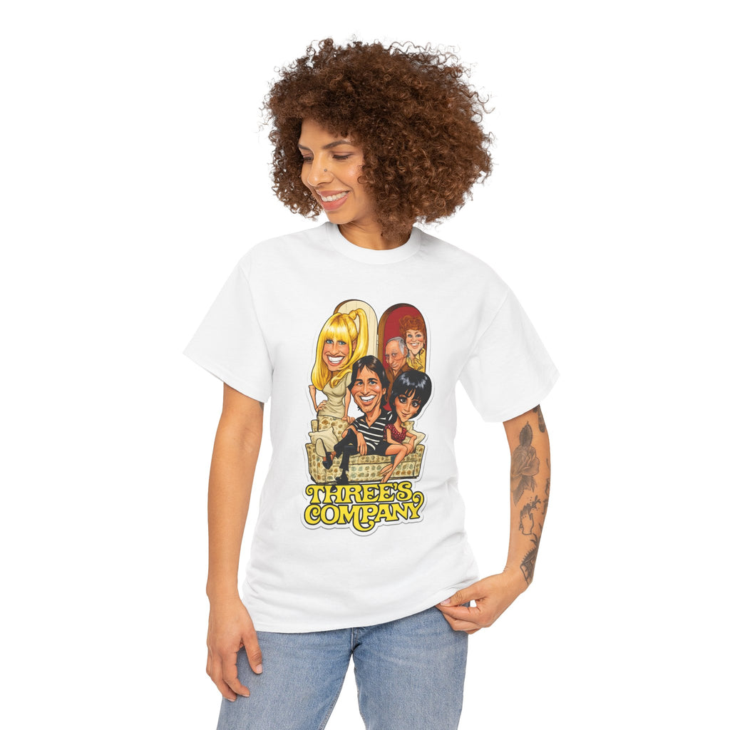 Three's Company Retro TV Tee — Vintage Sitcom Caricature T-Shirt