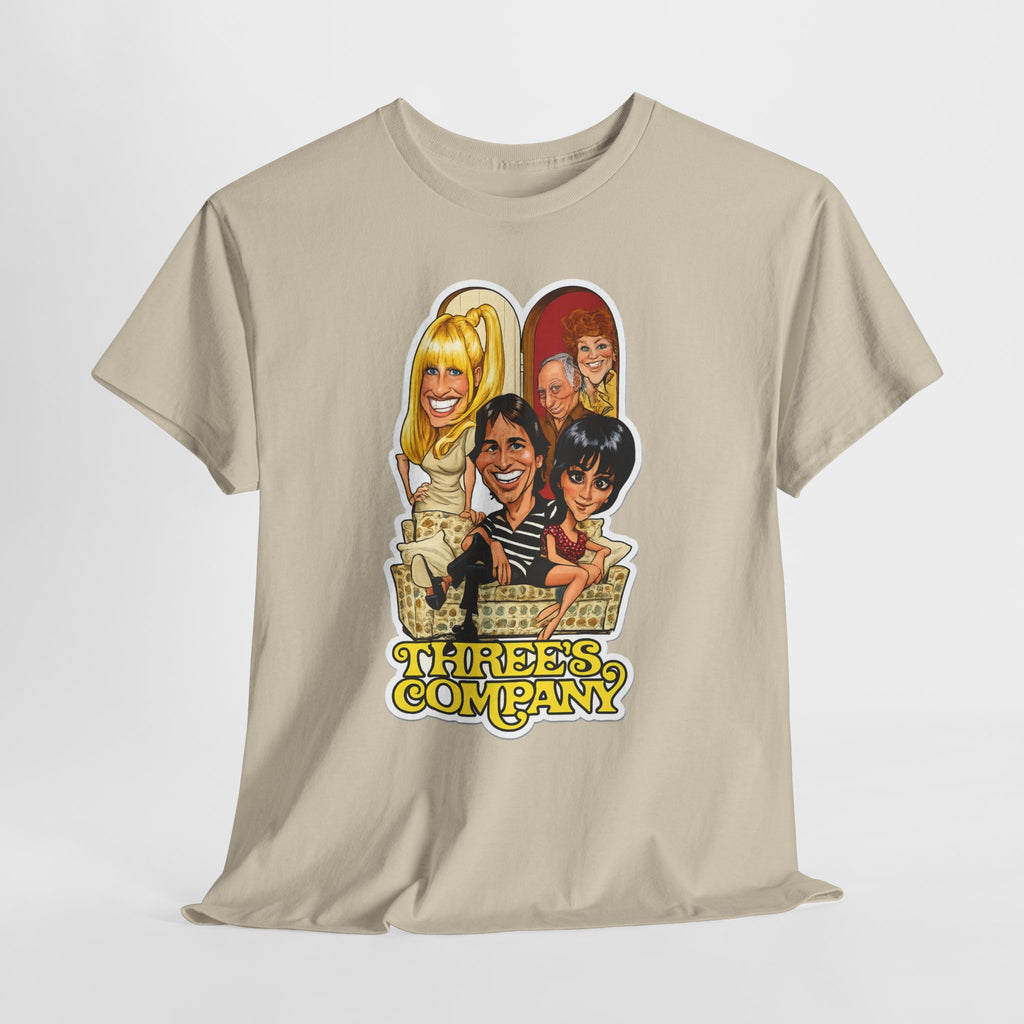 Three's Company Retro TV Tee — Vintage Sitcom Caricature T-Shirt