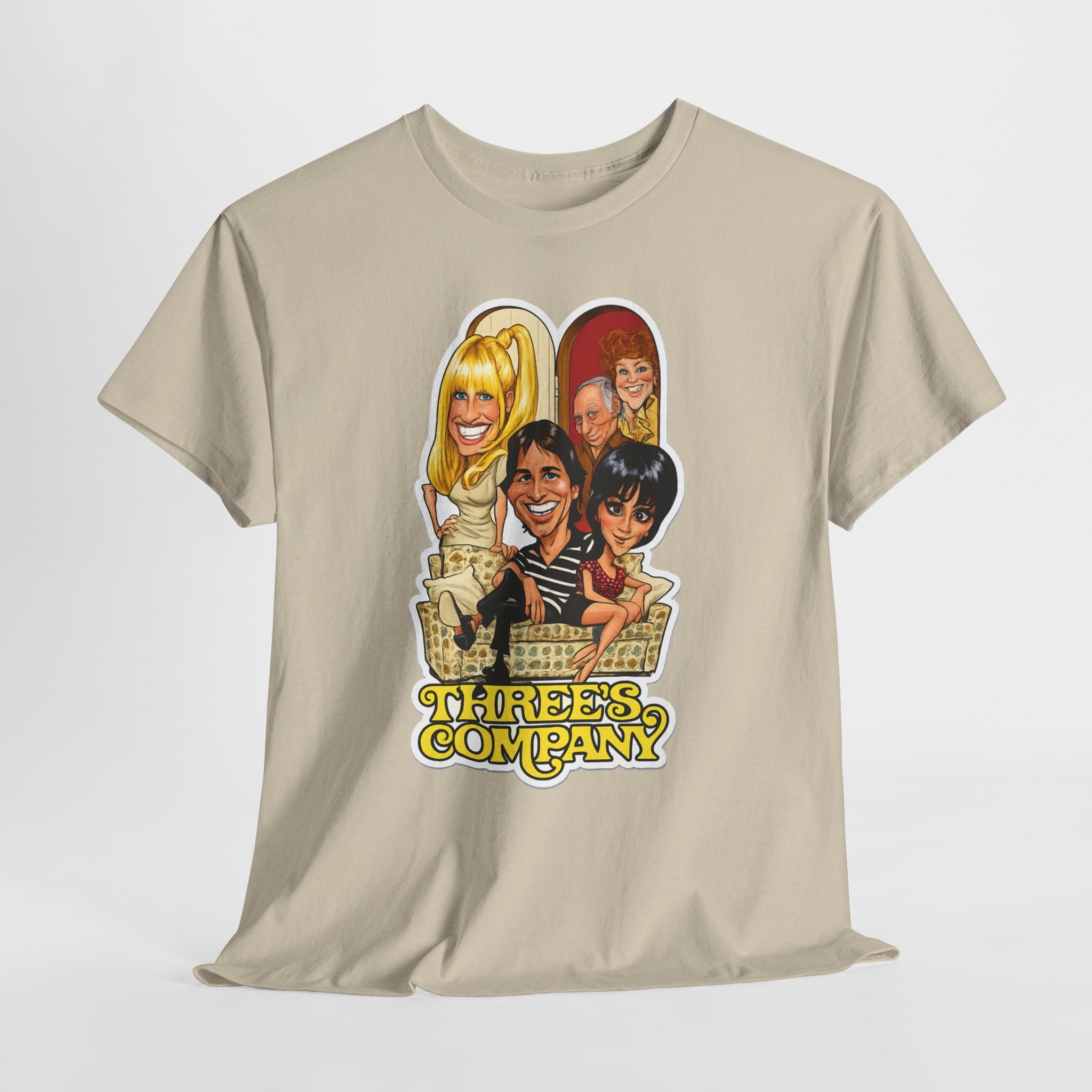 Three's Company Retro TV Tee — Vintage Sitcom Caricature T-Shirt