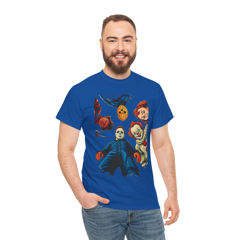 Horror Movie Icons Graphic Tee — Michael Myers, Jason & Classic Clowns Halloween T-Shirt