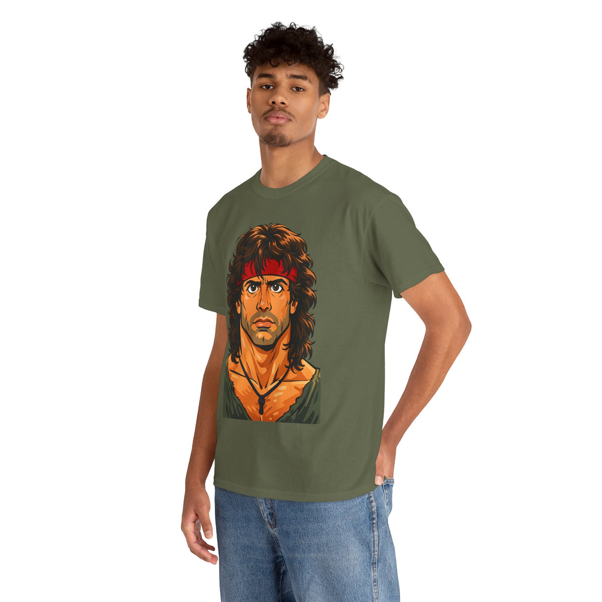 Retro Action Hero Portrait Cotton T-Shirt
